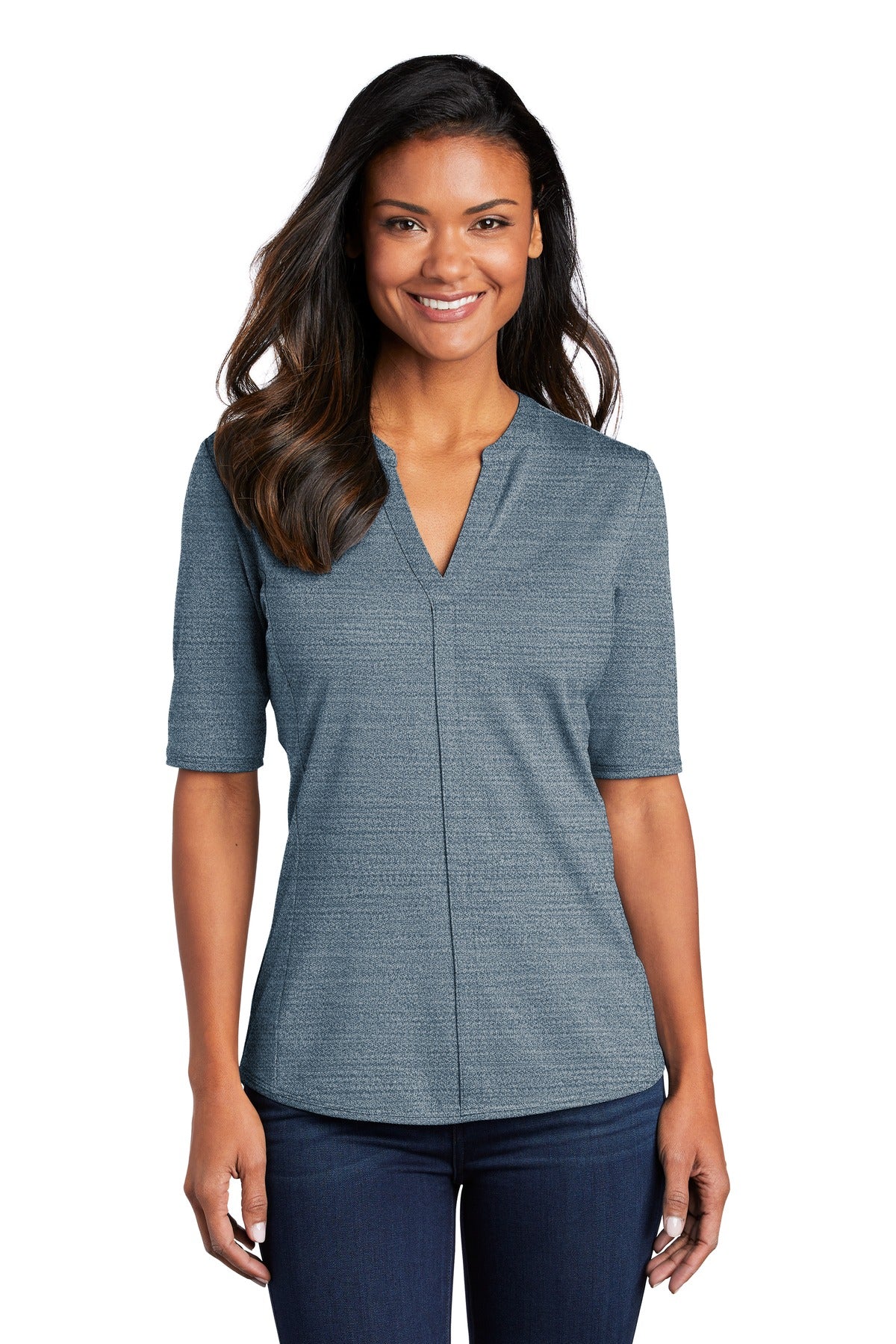 Custom Embroidered - Port Authority © Women's Stretch Heather Open Neck Top  LK583