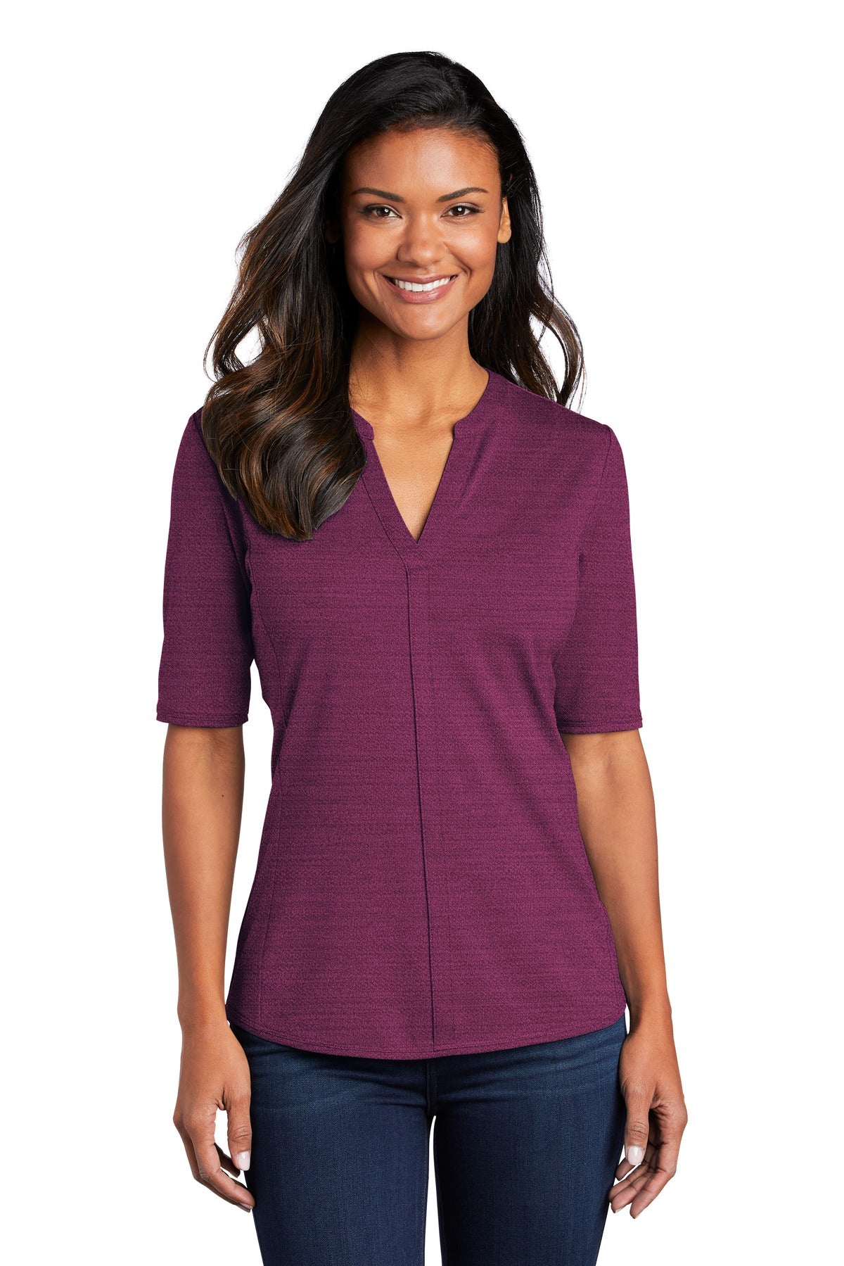 Custom Embroidered - Port Authority © Women's Stretch Heather Open Neck Top  LK583