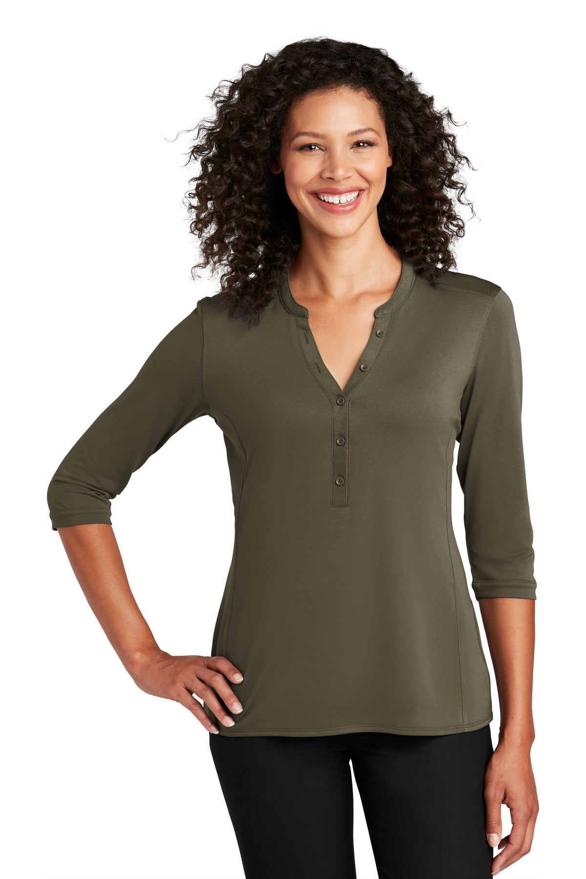 Custom Embroidery or DTF Print - Port Authority  ®   Women's UV Choice Pique Henley LK750