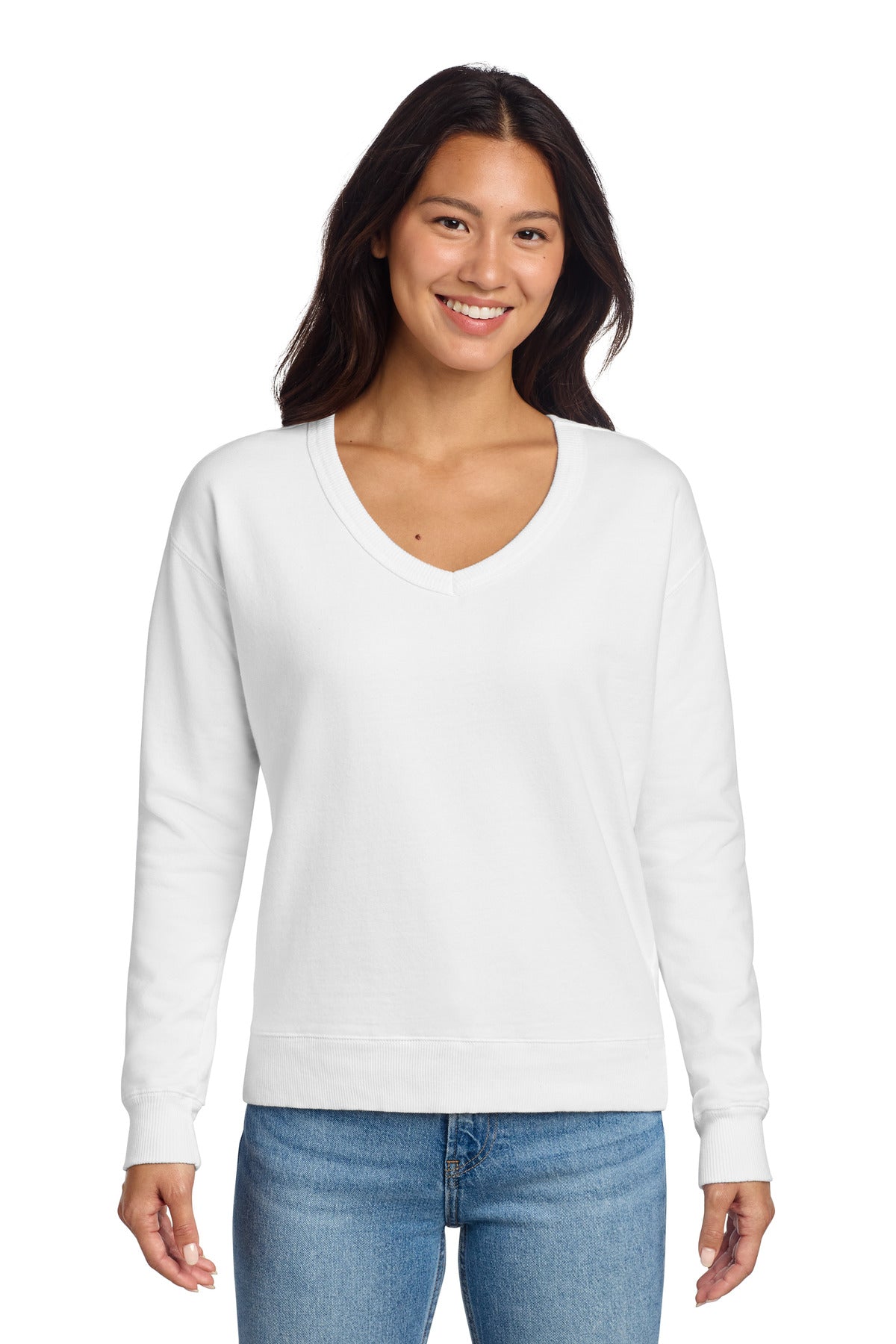 Custom Embroidery or DTF Print - Port & Co ®  Women's Beach Wash ®  Garment-Dyed V-Neck Sweatshirt LPC098V