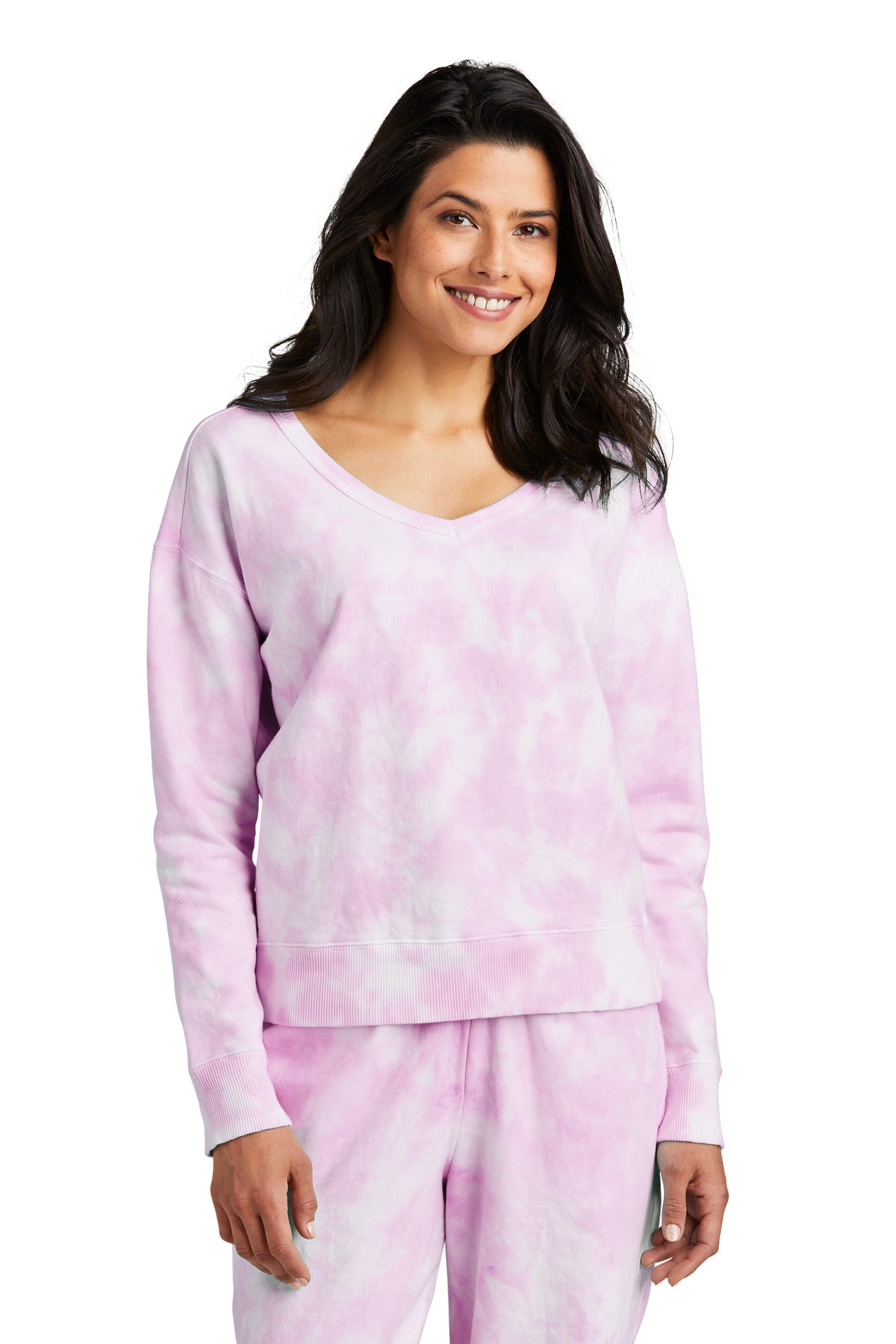 Custom Embroidered - Port & Company® Women's Beach Wash® Cloud Tie-Dye V-Neck Sweatshirt LPC140V