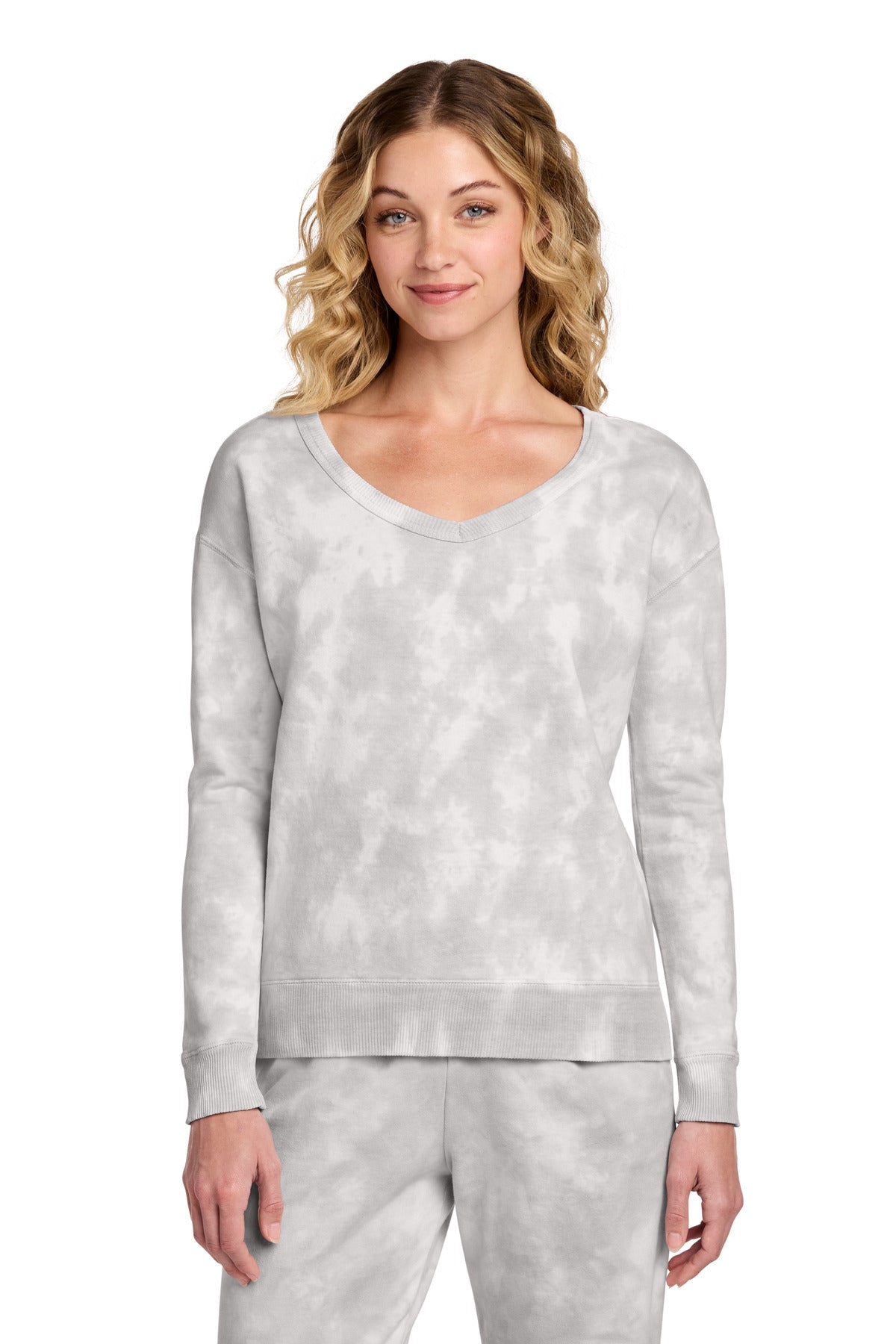 Custom Embroidery or DTF Print - Port & Co ®  Women's Beach Wash ®  Cloud Tie-Dye V-Neck Sweatshirt LPC140V