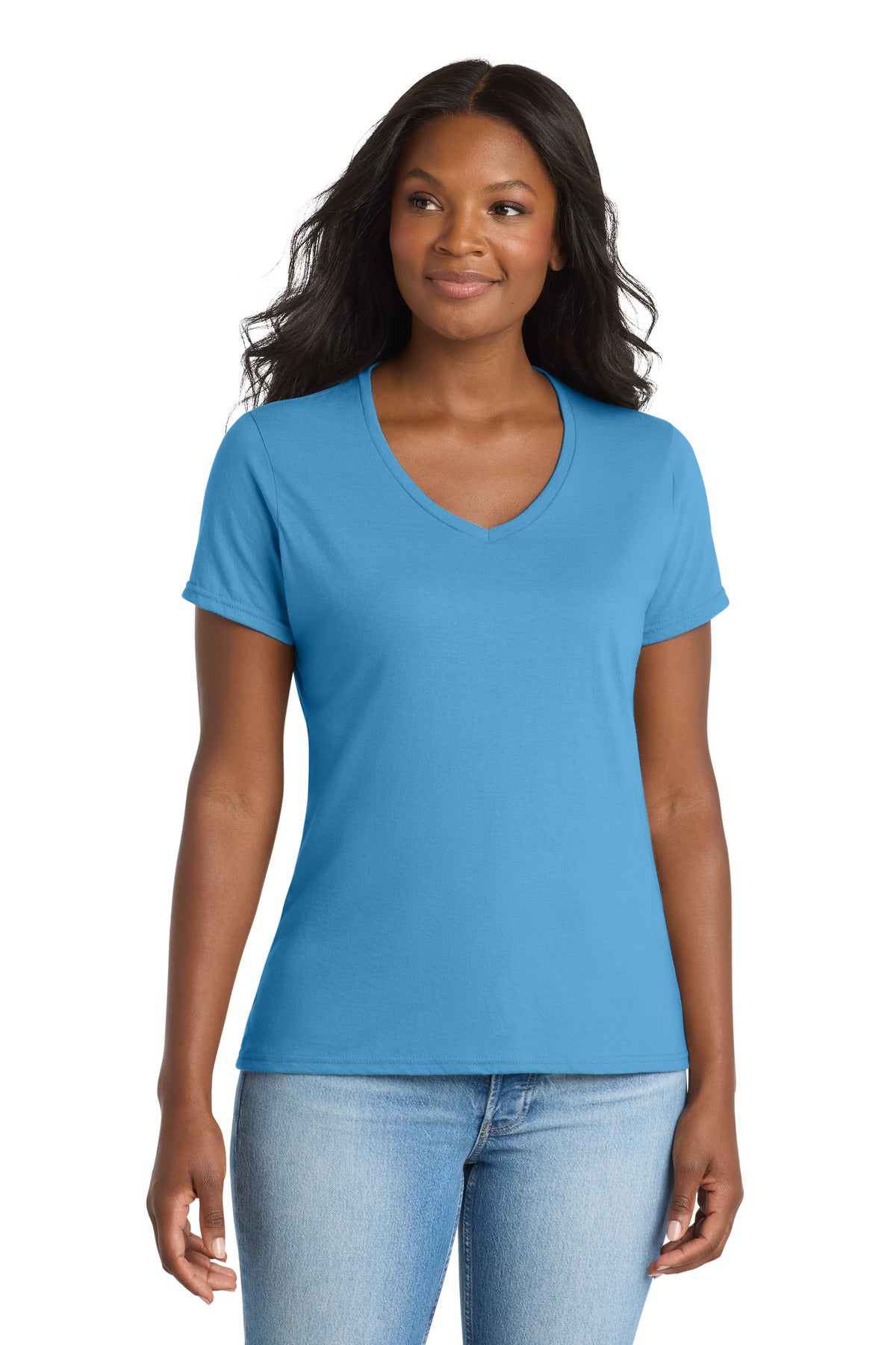 Custom Embroidery or DTF Print - Port & Co ®  Women's Performance Blend V-Neck Tee. LPC381V
