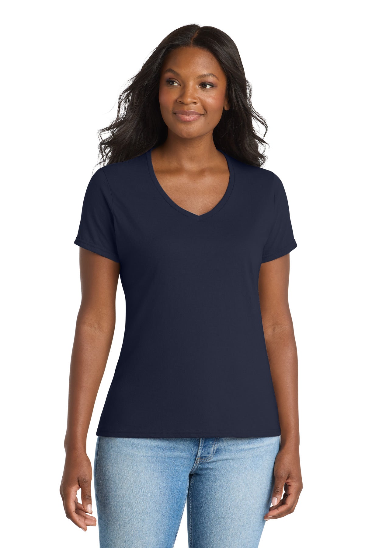 Custom Embroidery or DTF Print - Port & Co ®  Women's Performance Blend V-Neck Tee. LPC381V