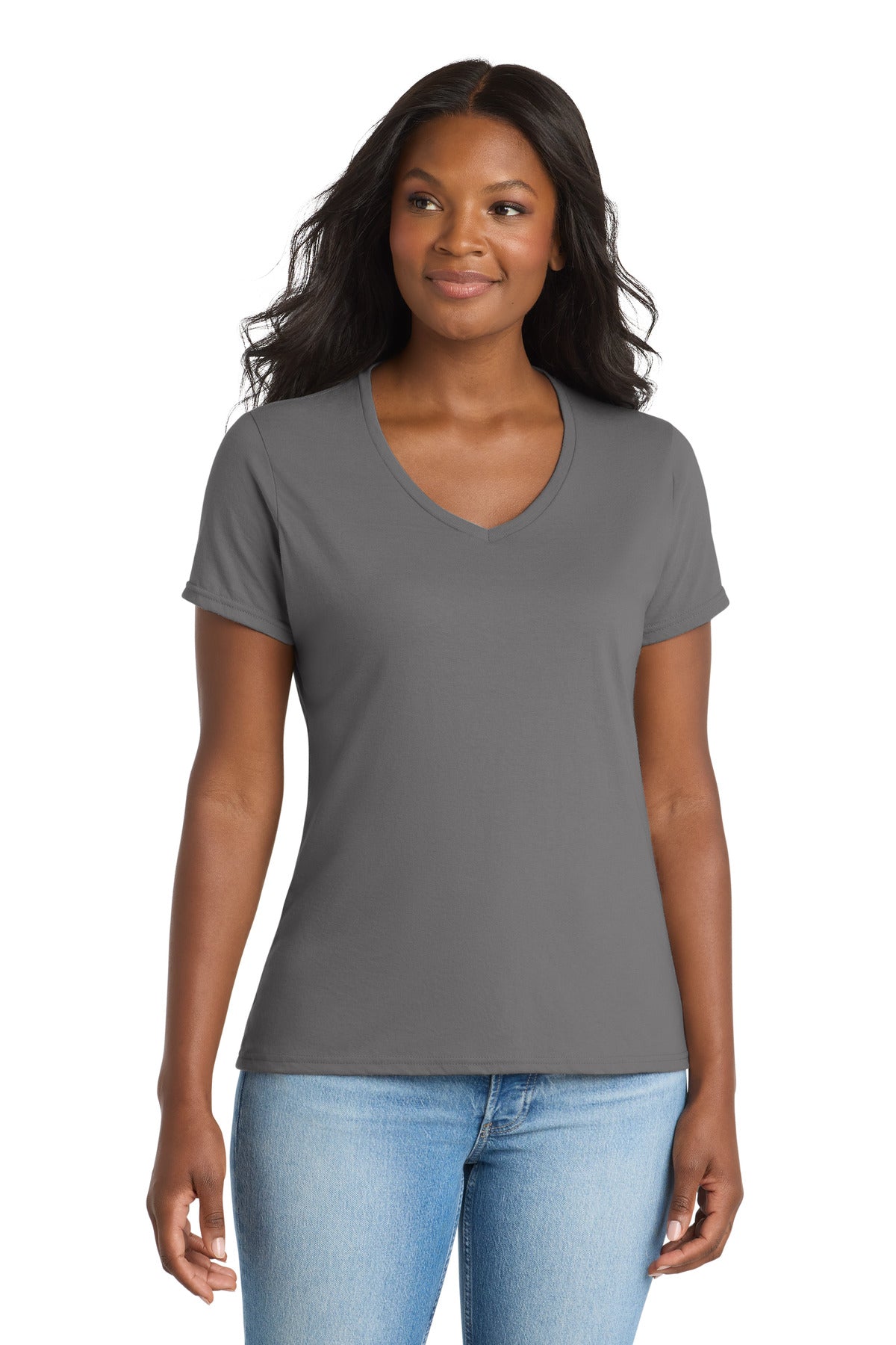 Custom Embroidery or DTF Print - Port & Co ®  Women's Performance Blend V-Neck Tee. LPC381V