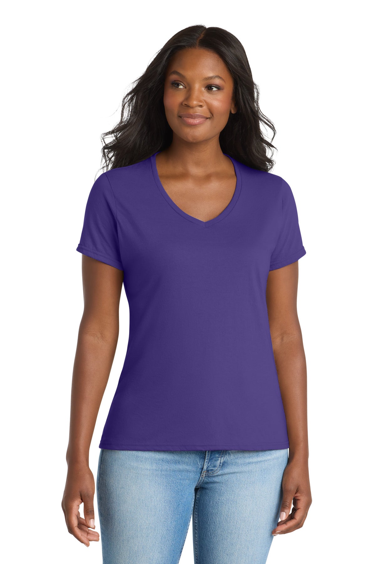 Custom Embroidery or DTF Print - Port & Co ®  Women's Performance Blend V-Neck Tee. LPC381V