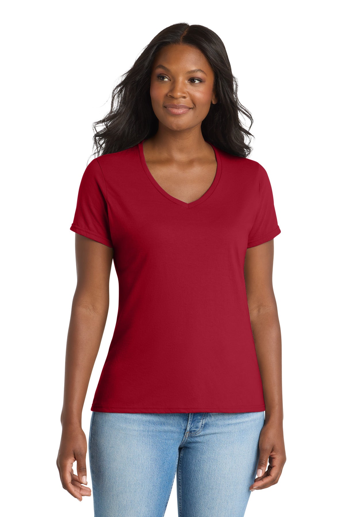 Custom Embroidery or DTF Print - Port & Co ®  Women's Performance Blend V-Neck Tee. LPC381V