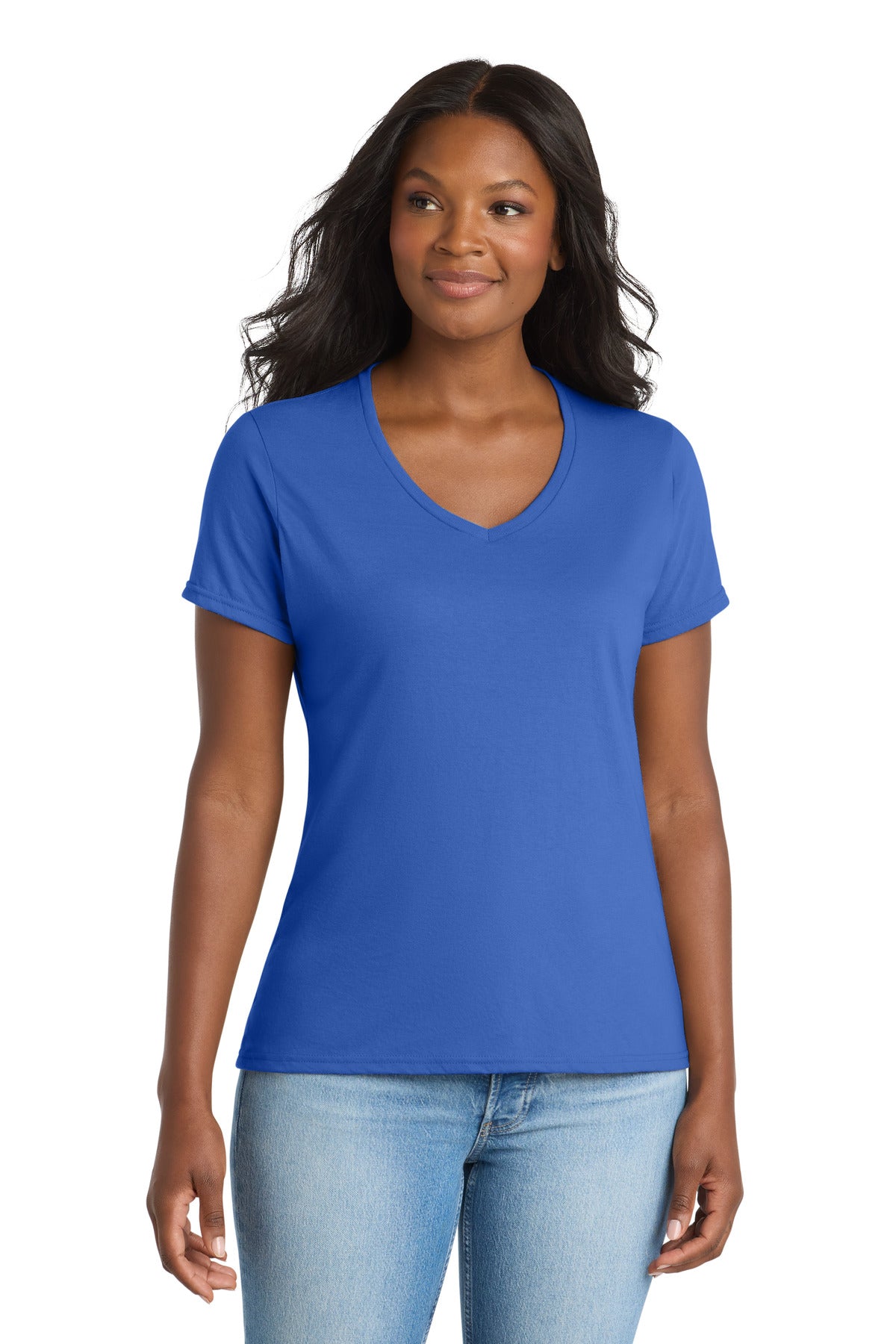 Custom Embroidery or DTF Print - Port & Co ®  Women's Performance Blend V-Neck Tee. LPC381V