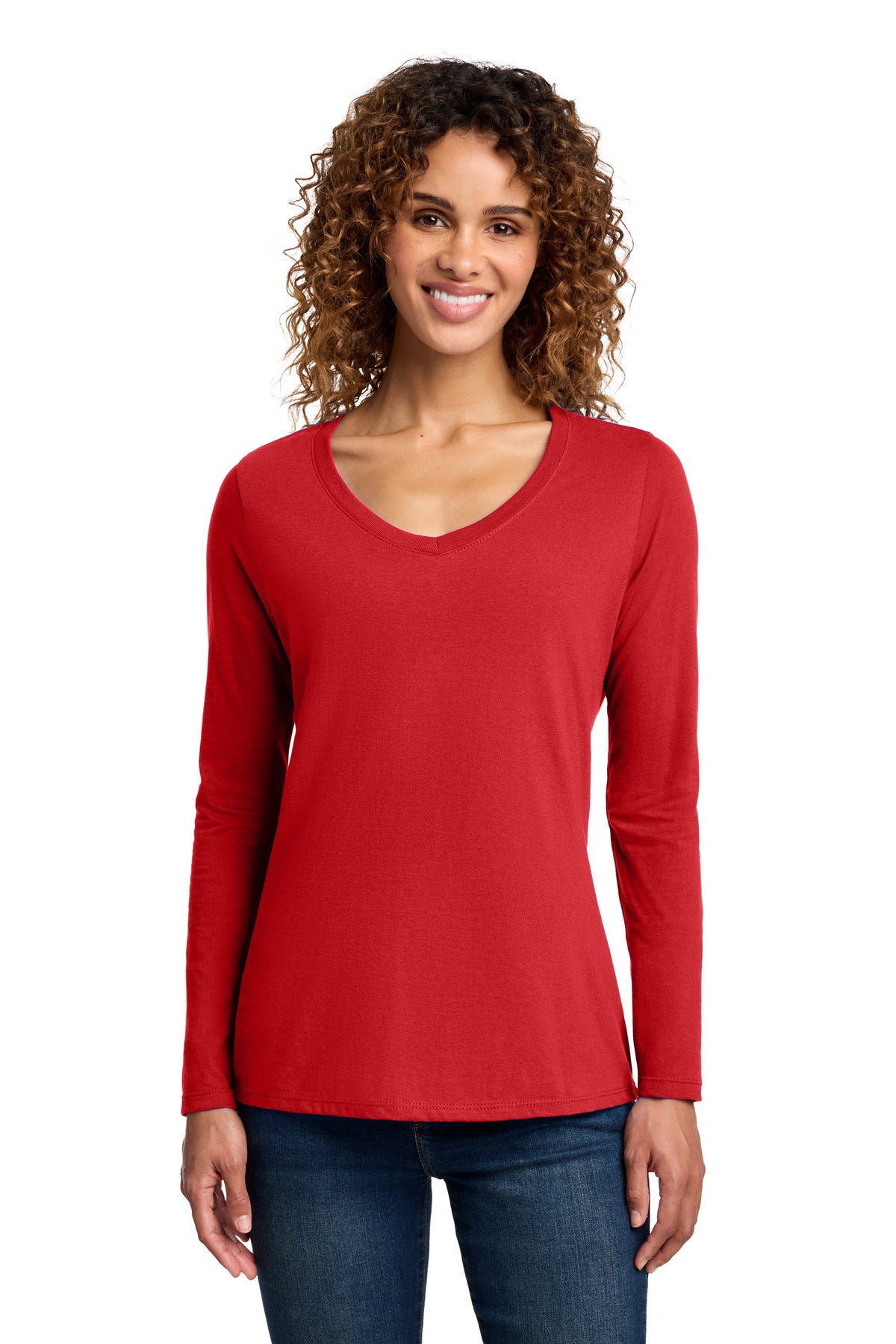 Custom Embroidery or DTF Print - Port & Co ®  Women's Long Sleeve Fan Favorite V-Neck Tee. LPC450VLS