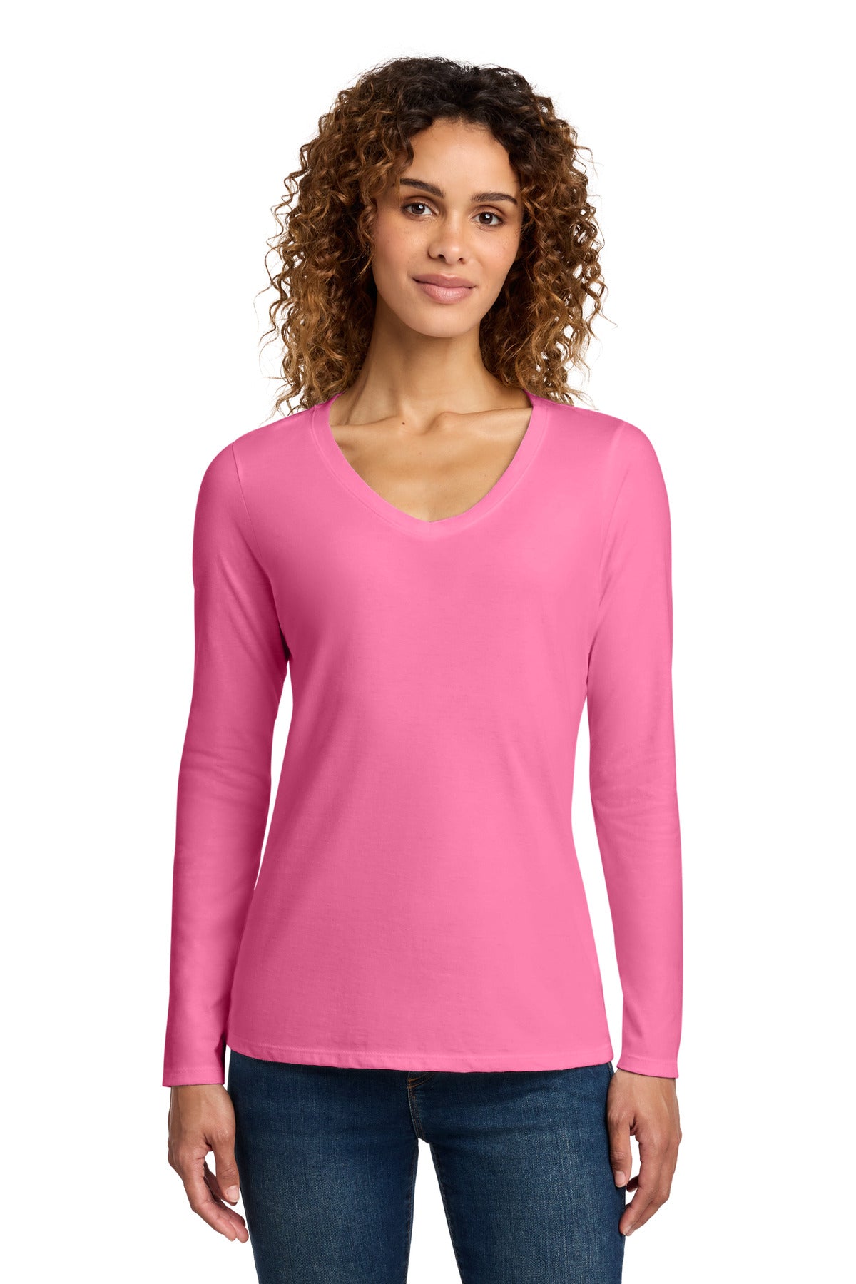 Custom Embroidery or DTF Print - Port & Co ®  Women's Long Sleeve Fan Favorite V-Neck Tee. LPC450VLS