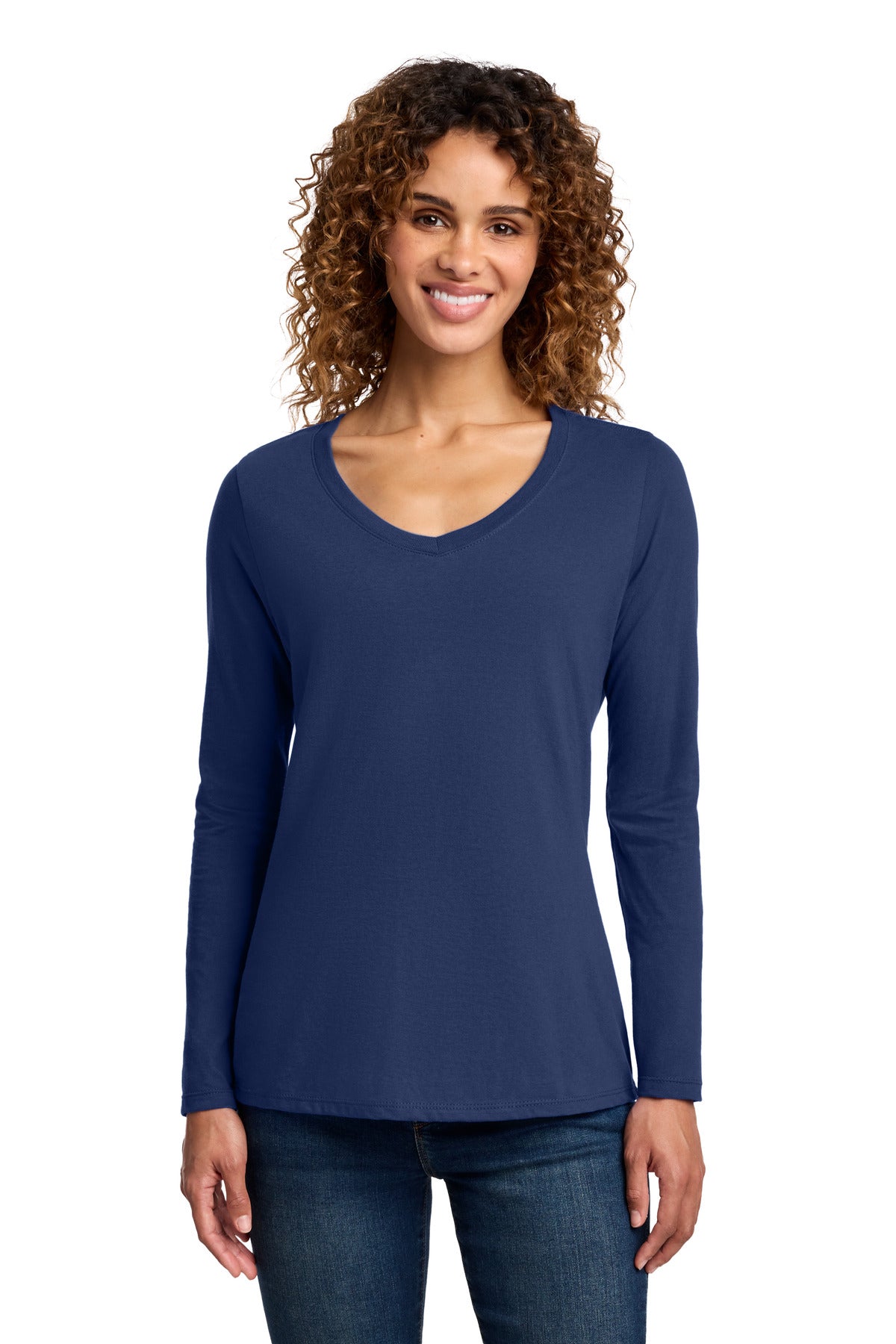 Custom Embroidery or DTF Print - Port & Co ®  Women's Long Sleeve Fan Favorite V-Neck Tee. LPC450VLS