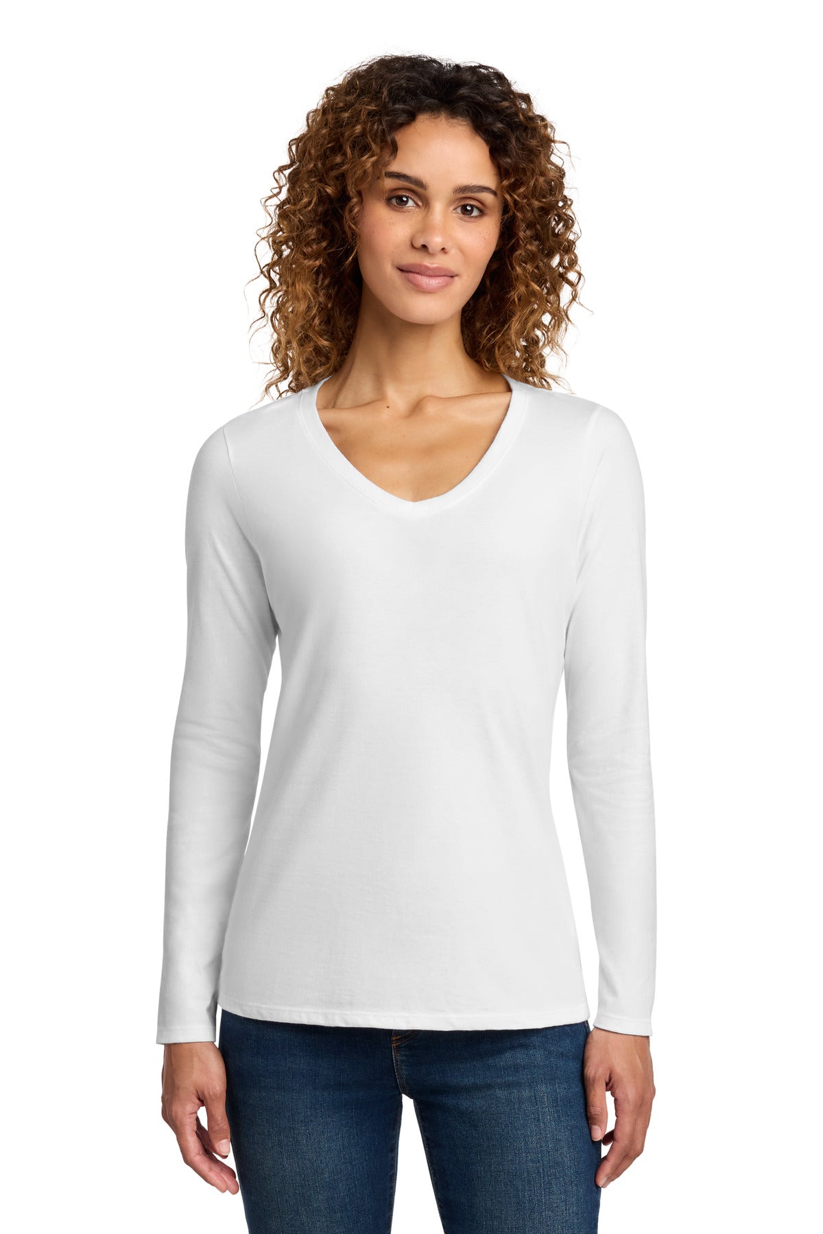 Custom Embroidery or DTF Print - Port & Co ®  Women's Long Sleeve Fan Favorite V-Neck Tee. LPC450VLS