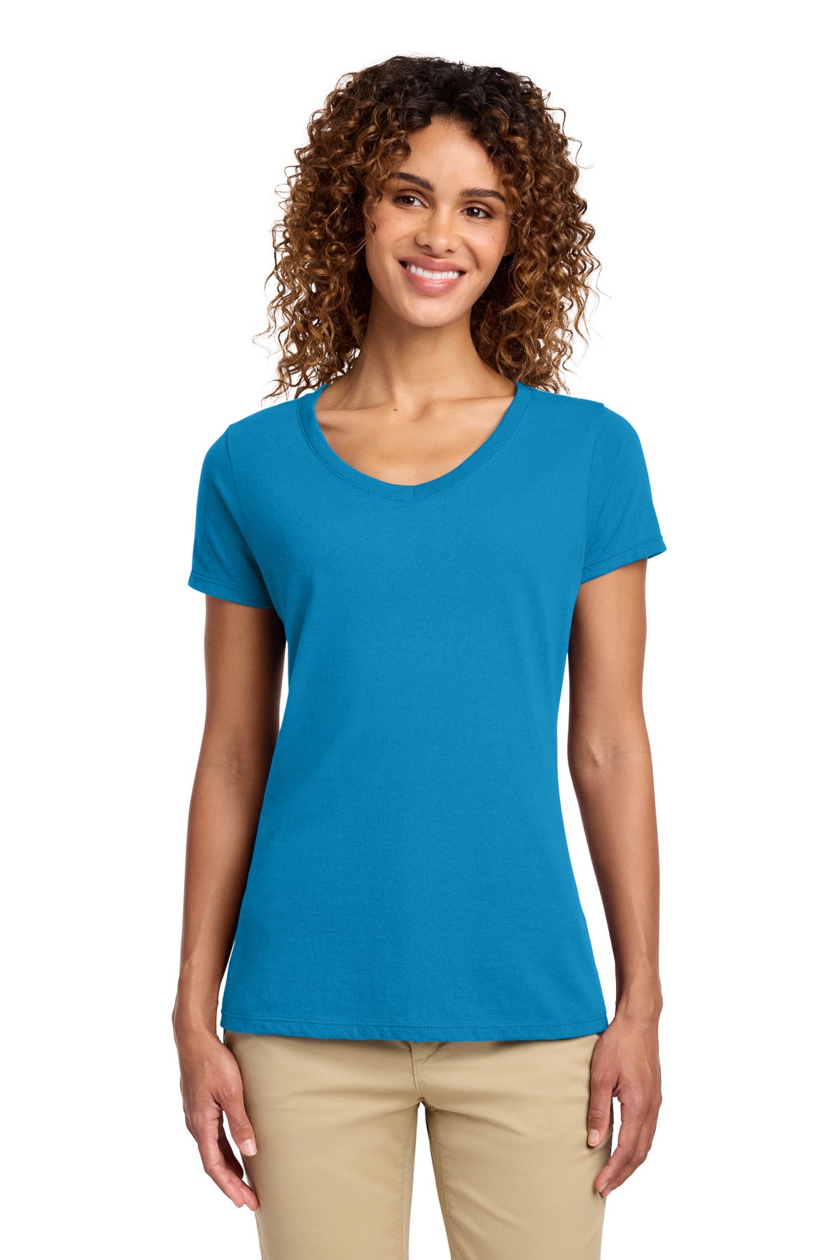 Custom Embroidery or DTF Print - Port & Co ®  Women's Fan Favorite V-Neck Tee. LPC450V