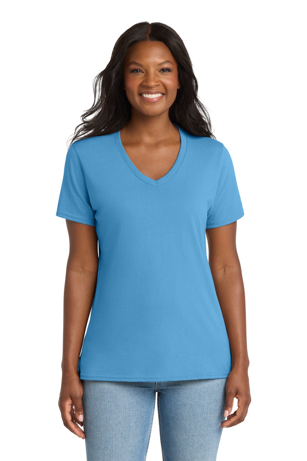 Custom Embroidery or DTF Print - Port & Co ®  Women's Core Cotton V-Neck Tee. LPC54V