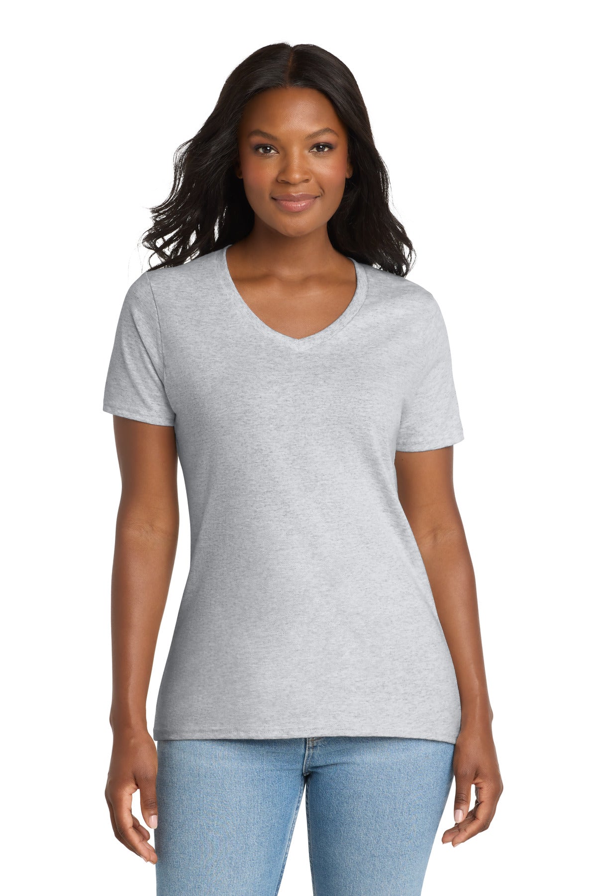 Custom Embroidery or DTF Print - Port & Co ®  Women's Core Cotton V-Neck Tee. LPC54V