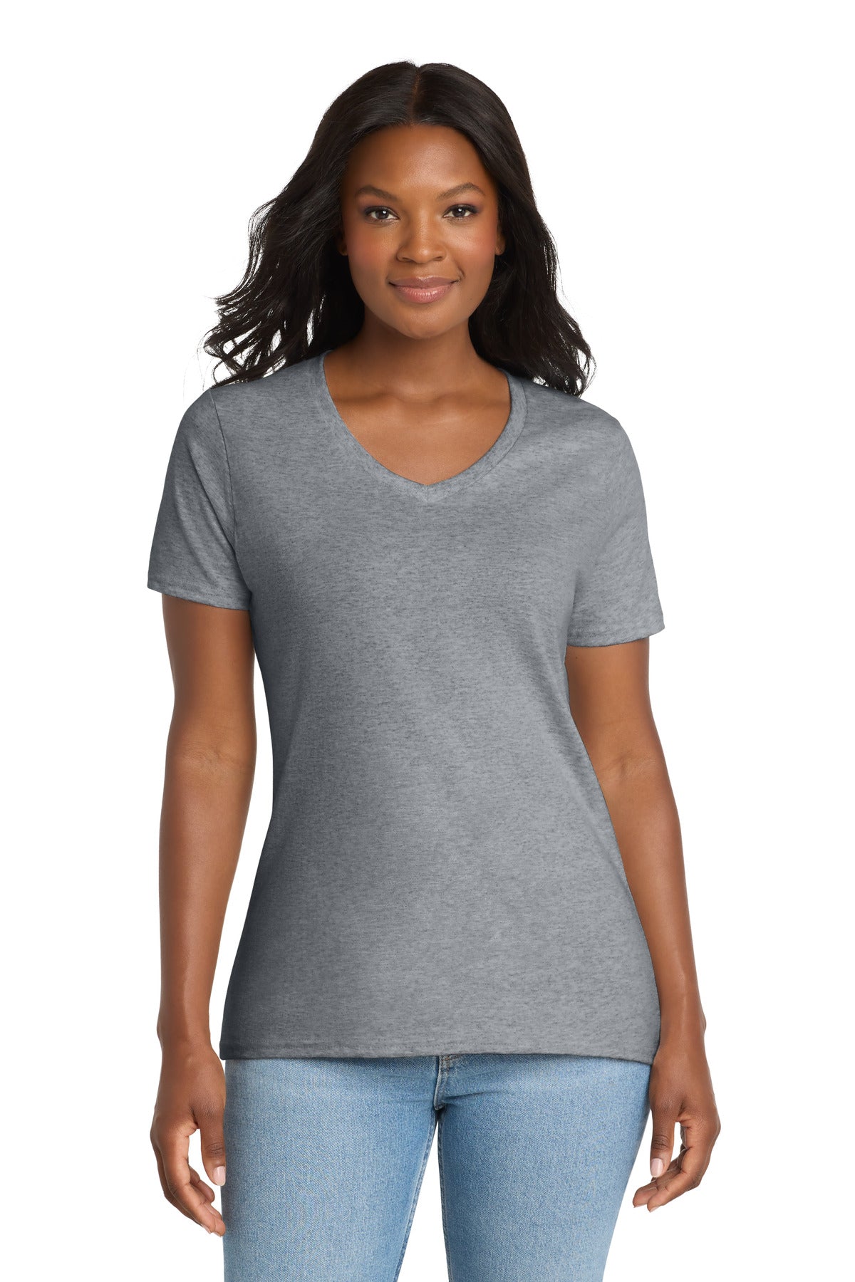 Custom Embroidery or DTF Print - Port & Co ®  Women's Core Cotton V-Neck Tee. LPC54V