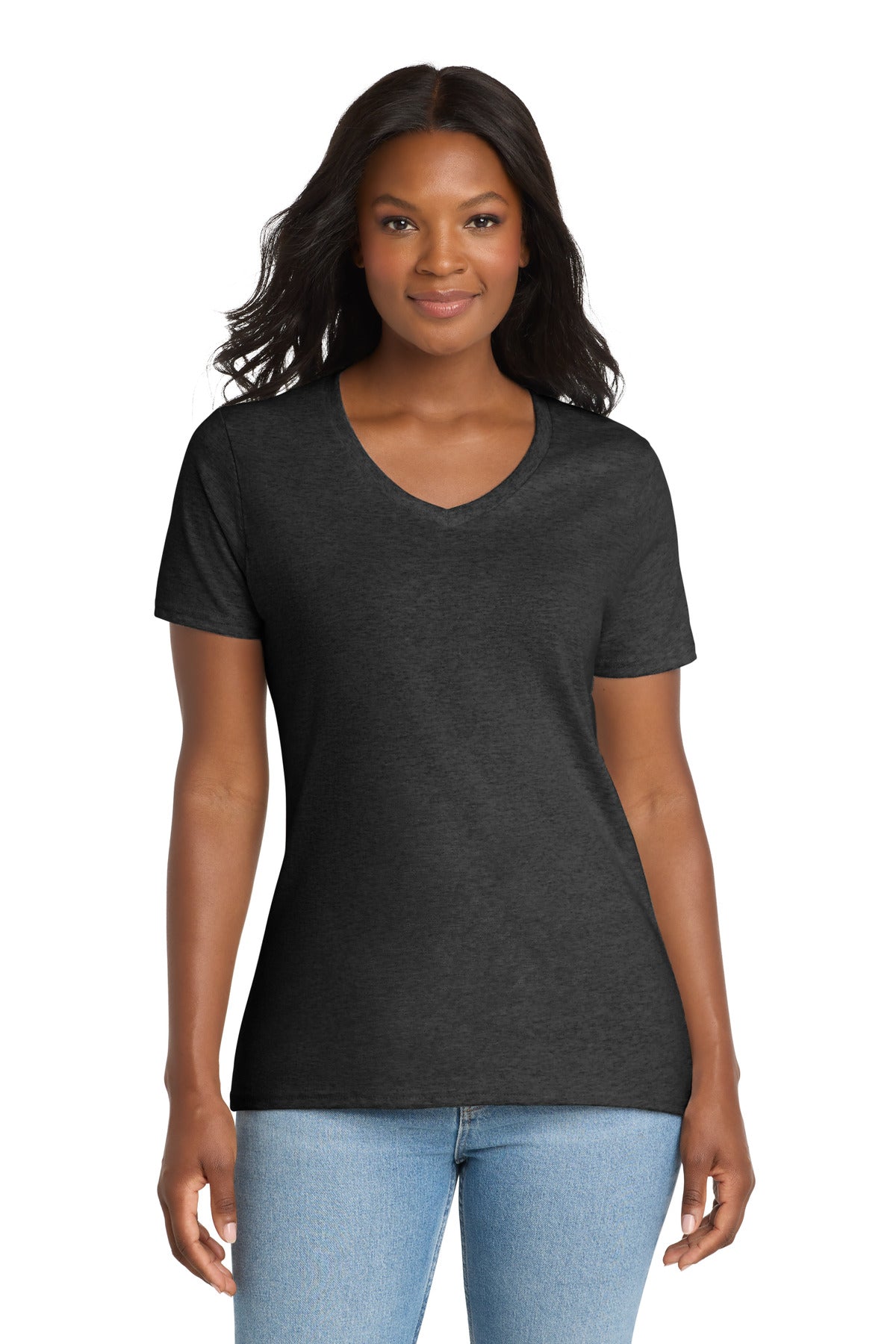 Custom Embroidery or DTF Print - Port & Co ®  Women's Core Cotton V-Neck Tee. LPC54V
