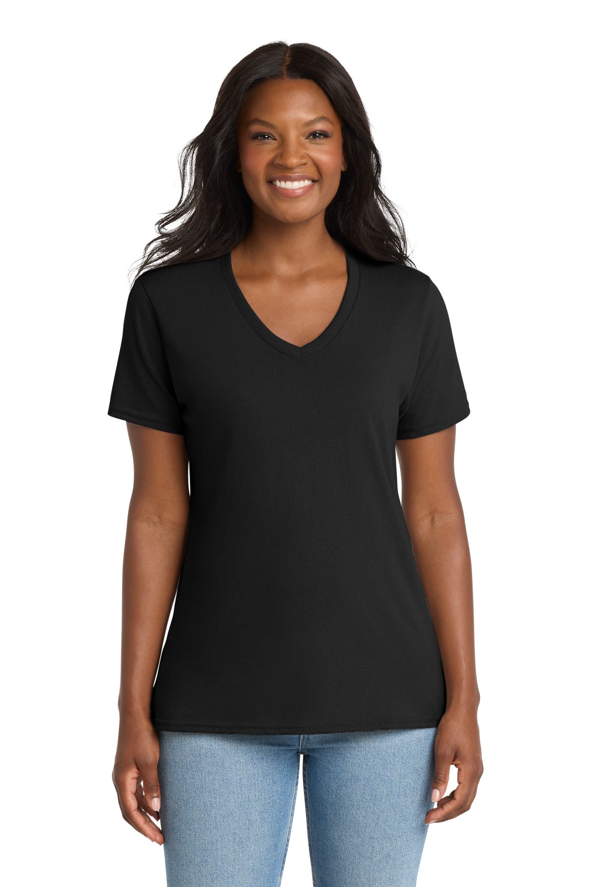 Custom Embroidery or DTF Print - Port & Co ®  Women's Core Cotton V-Neck Tee. LPC54V
