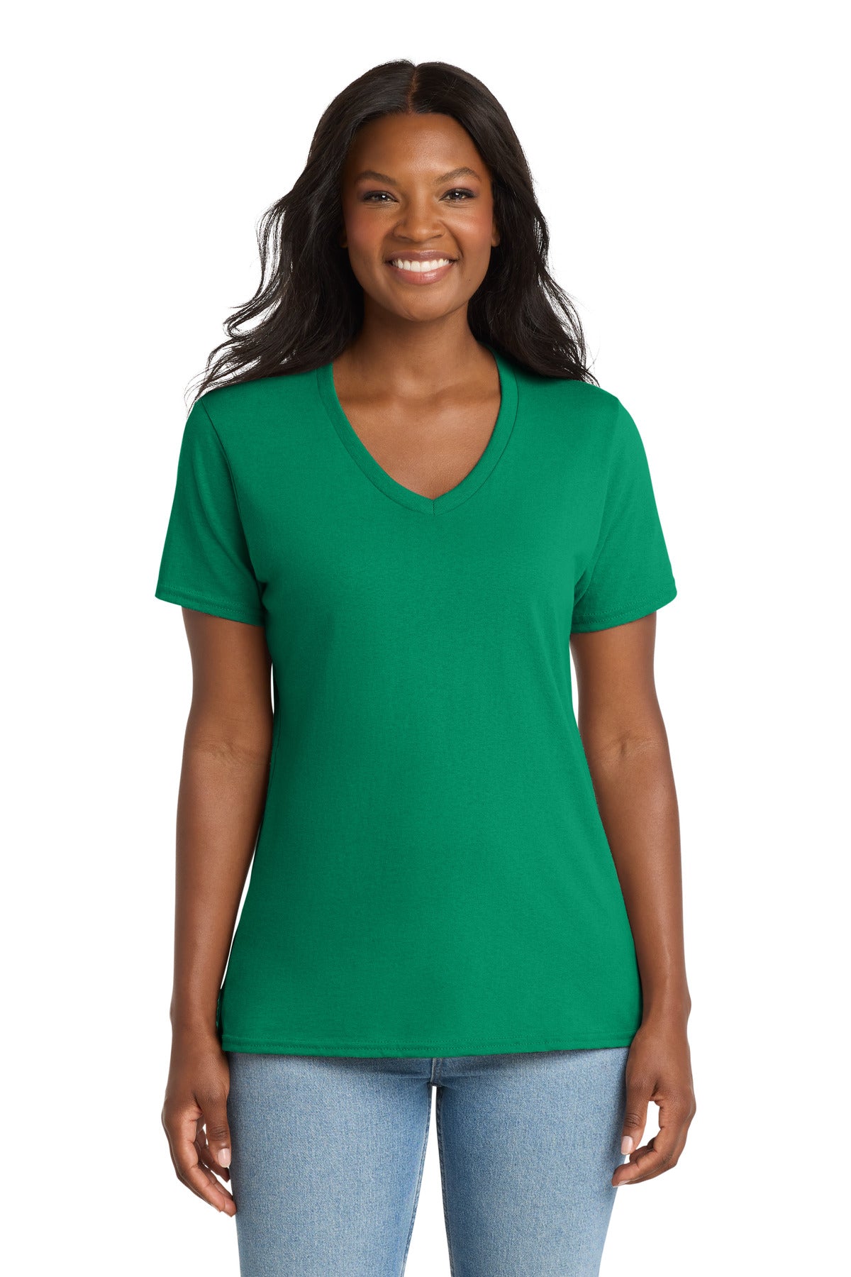 Custom Embroidery or DTF Print - Port & Co ®  Women's Core Cotton V-Neck Tee. LPC54V