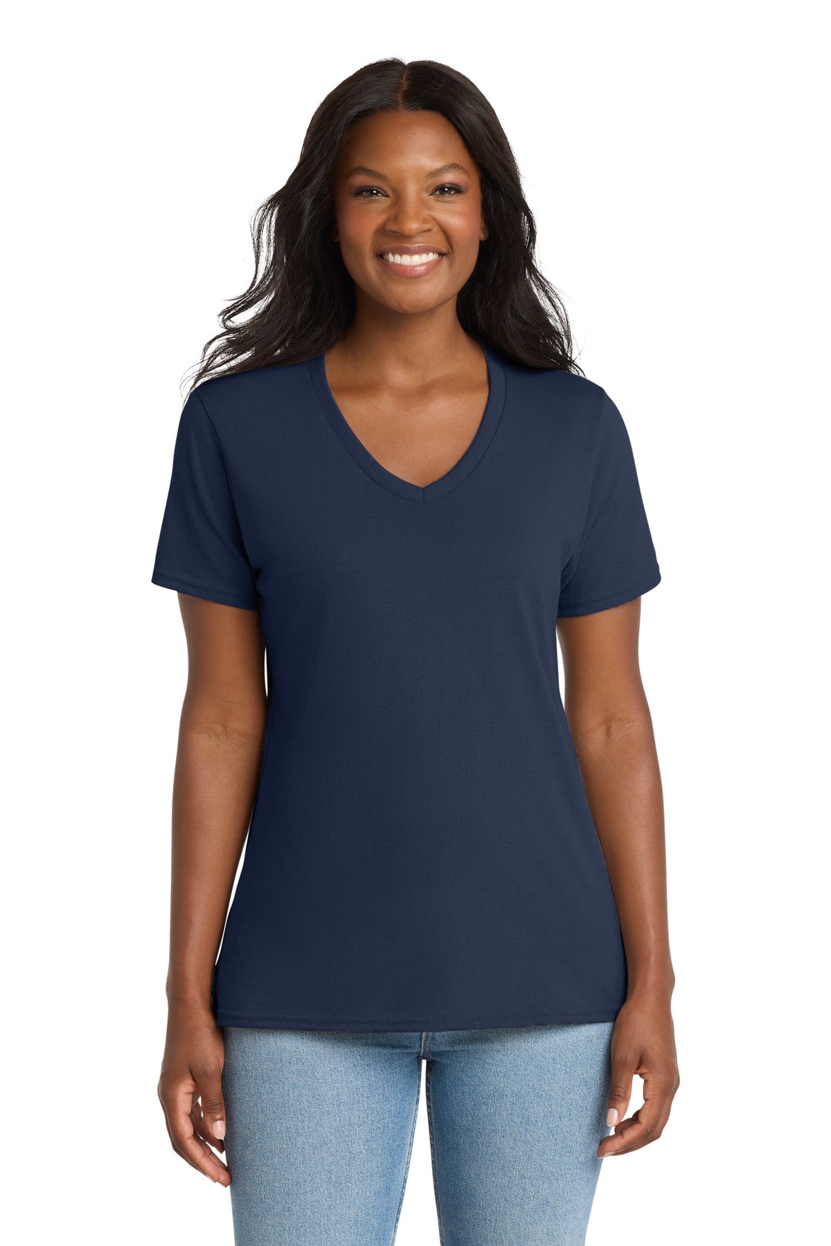 Custom Embroidery or DTF Print - Port & Co ®  Women's Core Cotton V-Neck Tee. LPC54V