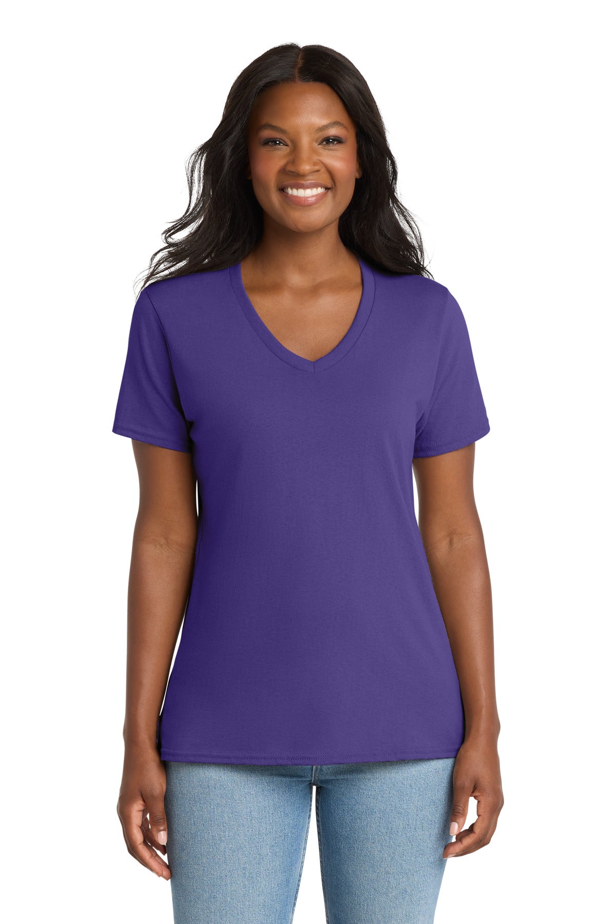 Custom Embroidery or DTF Print - Port & Co ®  Women's Core Cotton V-Neck Tee. LPC54V