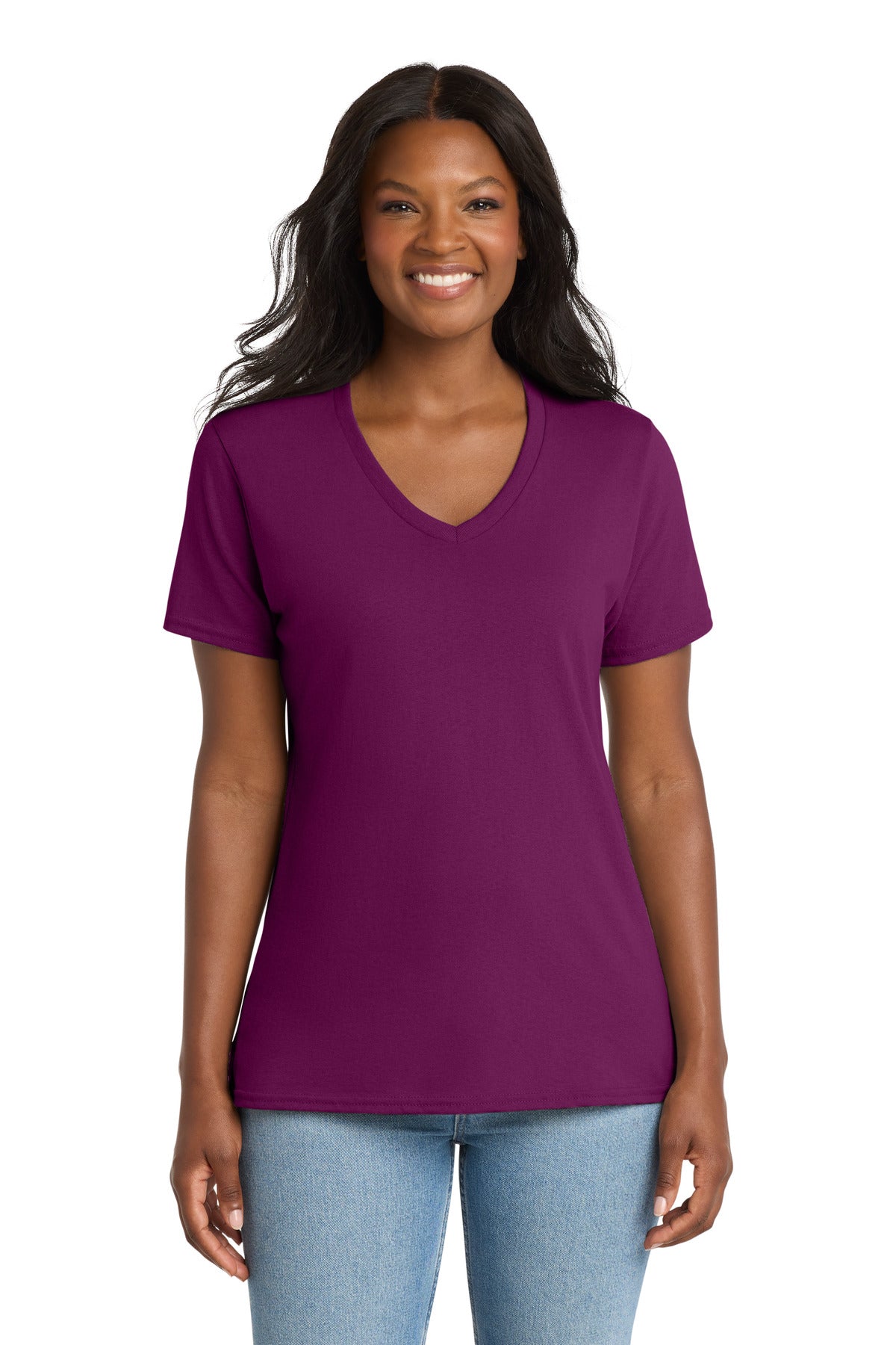 Custom Embroidery or DTF Print - Port & Co ®  Women's Core Cotton V-Neck Tee. LPC54V