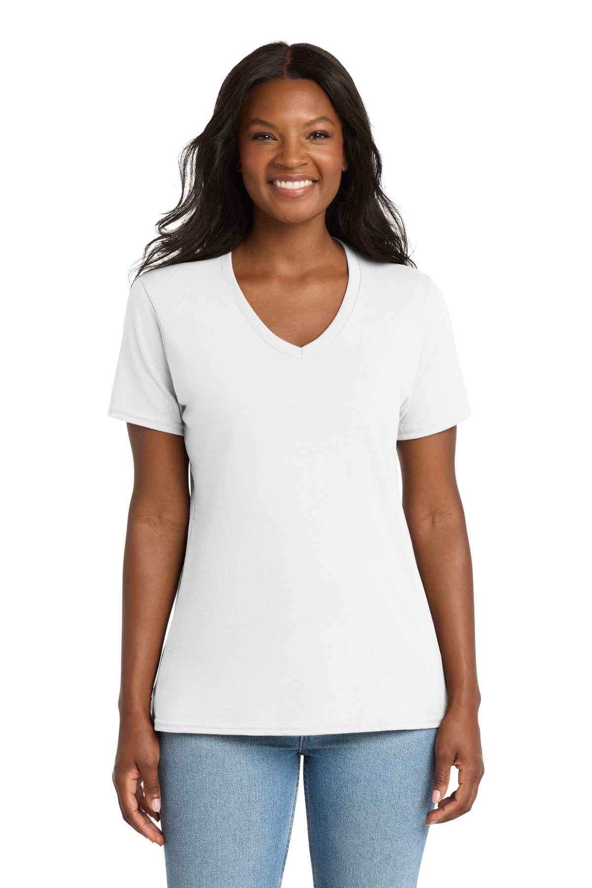 Custom Embroidery or DTF Print - Port & Co ®  Women's Core Cotton V-Neck Tee. LPC54V