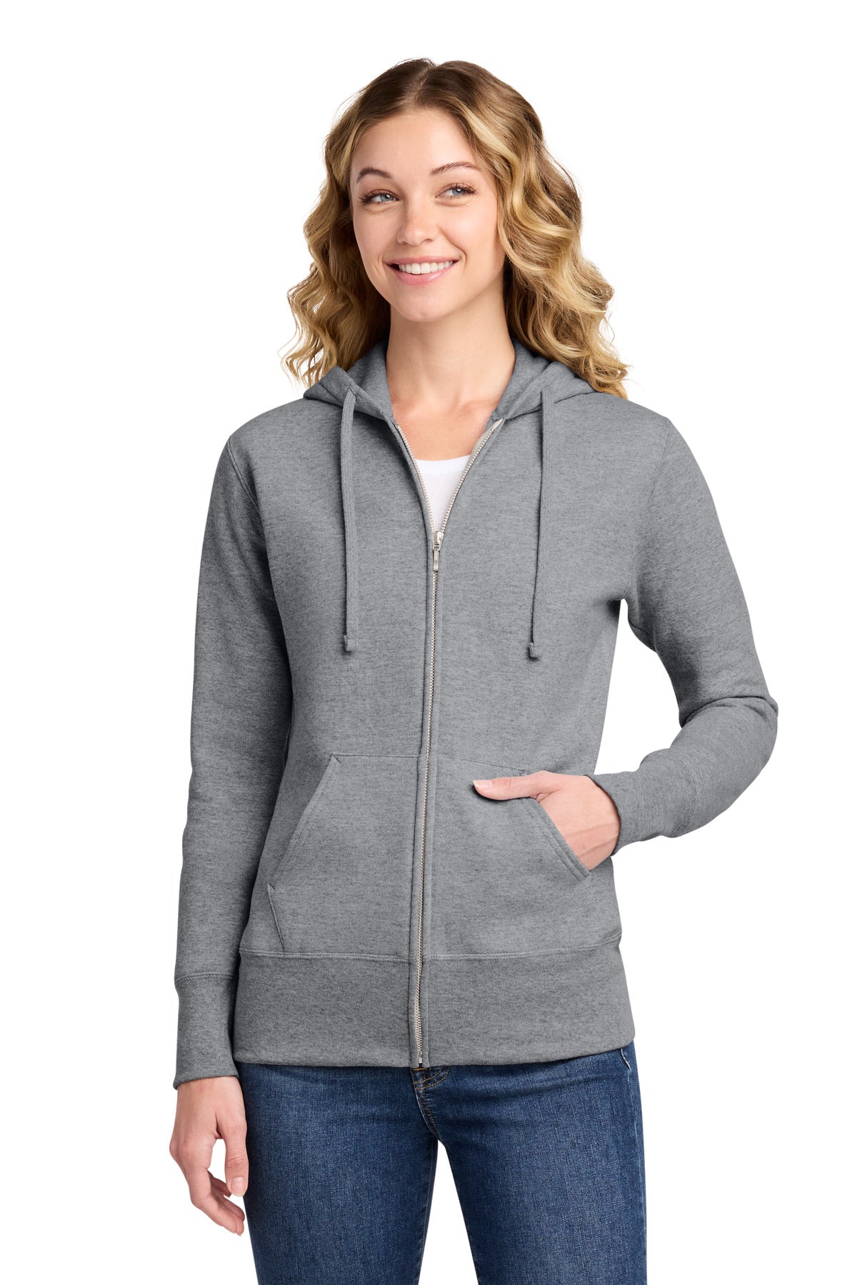 Custom Embroidery or DTF Print - Port & Co ®  Women's Core Fleece Full-Zip Hooded Sweatshirt. LPC78ZH