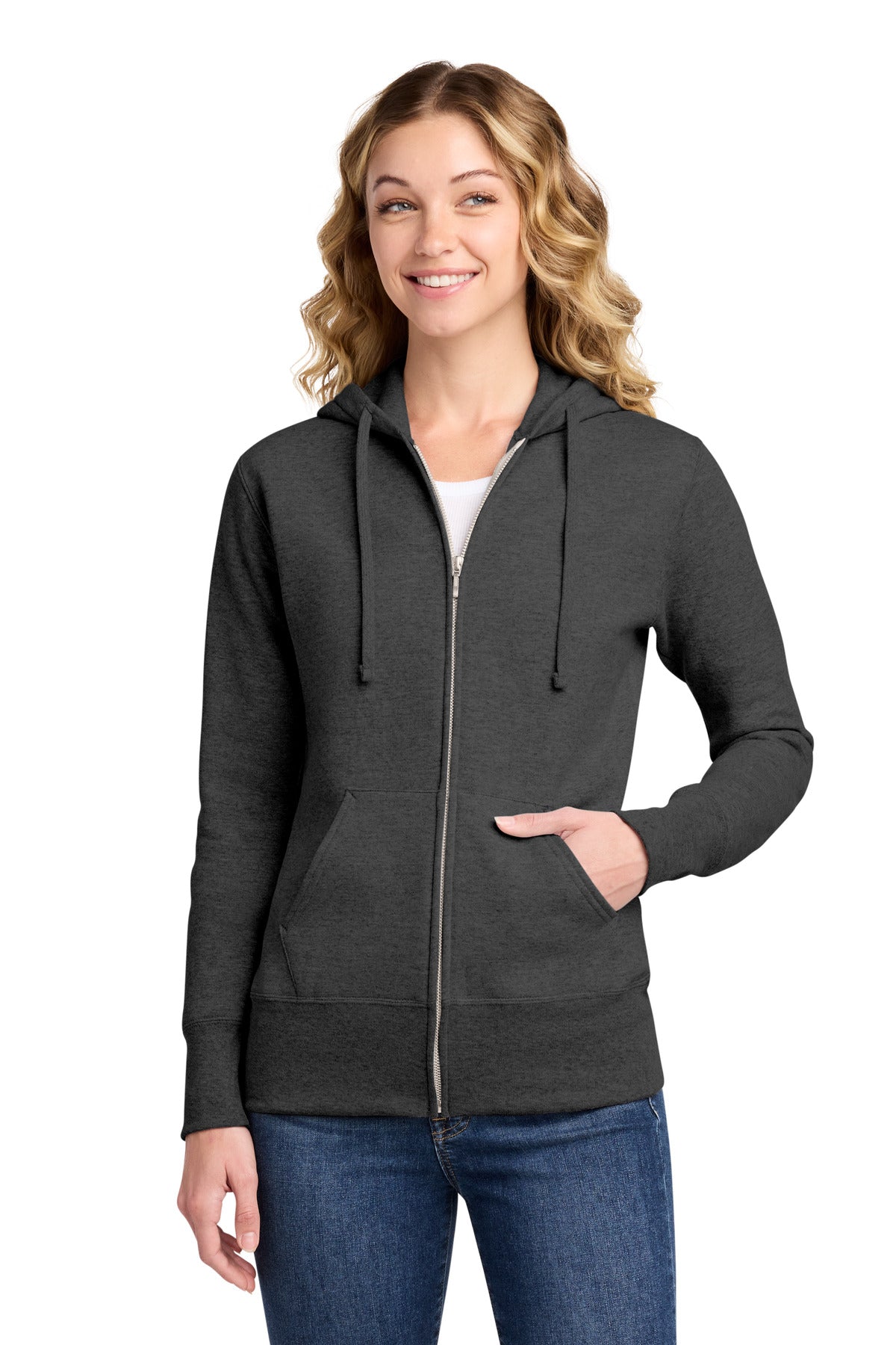 Custom Embroidery or DTF Print - Port & Co ®  Women's Core Fleece Full-Zip Hooded Sweatshirt. LPC78ZH