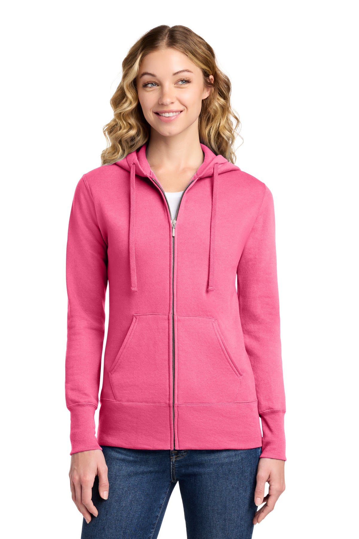 Custom Embroidery or DTF Print - Port & Co ®  Women's Core Fleece Full-Zip Hooded Sweatshirt. LPC78ZH