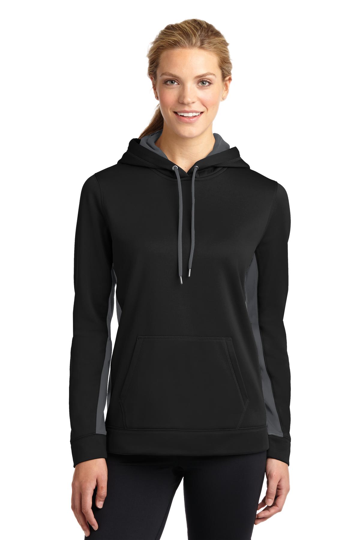 Custom Embroidered - Sport-Tek® Ladies Sport-Wick® Fleece Colorblock Hooded Pullover. LST235