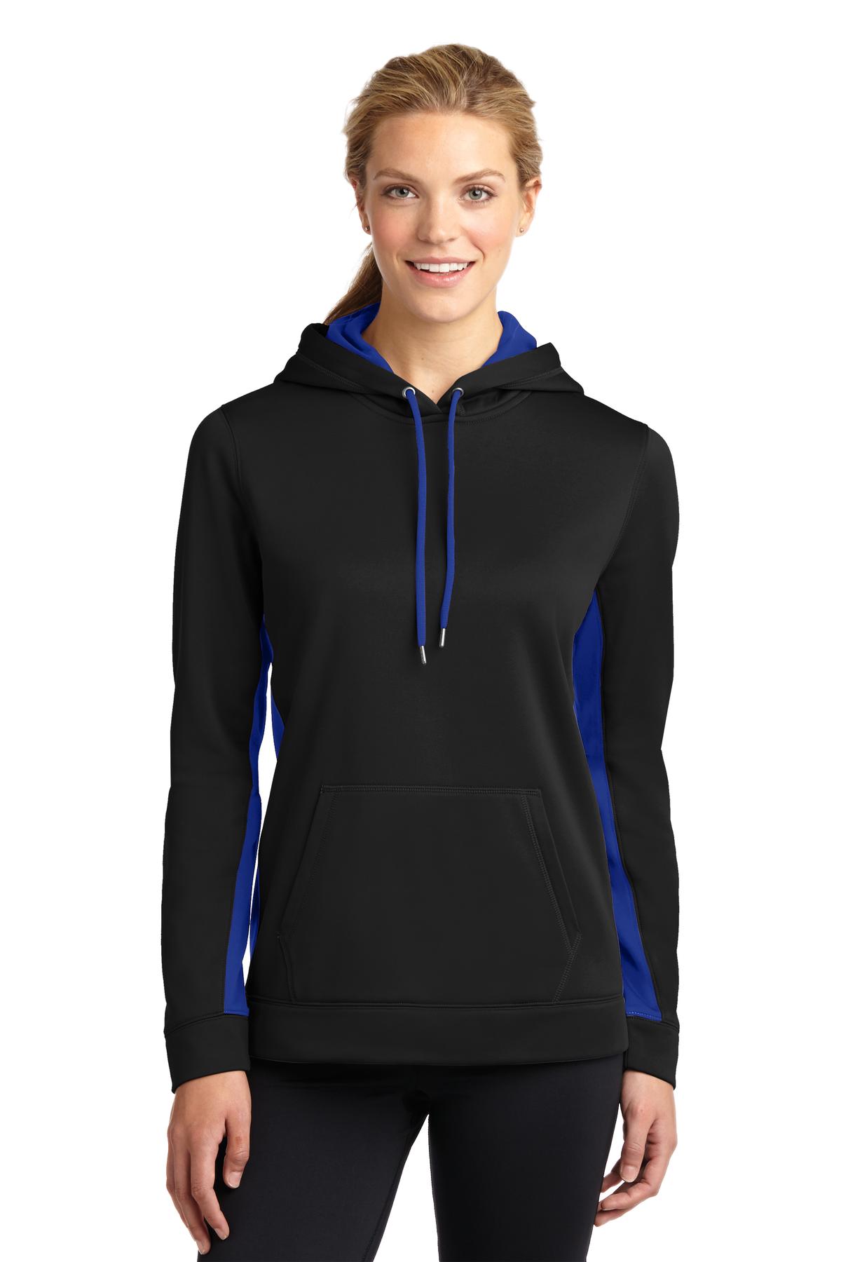 Custom Embroidered - Sport-Tek® Ladies Sport-Wick® Fleece Colorblock Hooded Pullover. LST235