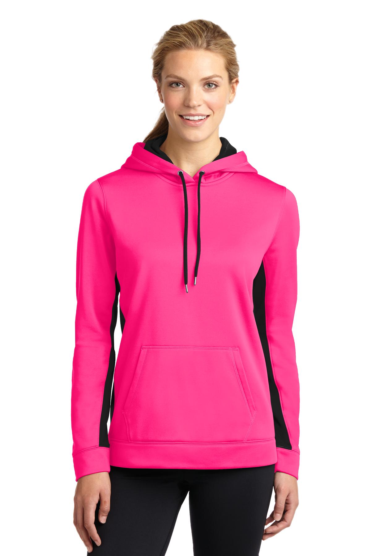 Custom Embroidered - Sport-Tek® Ladies Sport-Wick® Fleece Colorblock Hooded Pullover. LST235