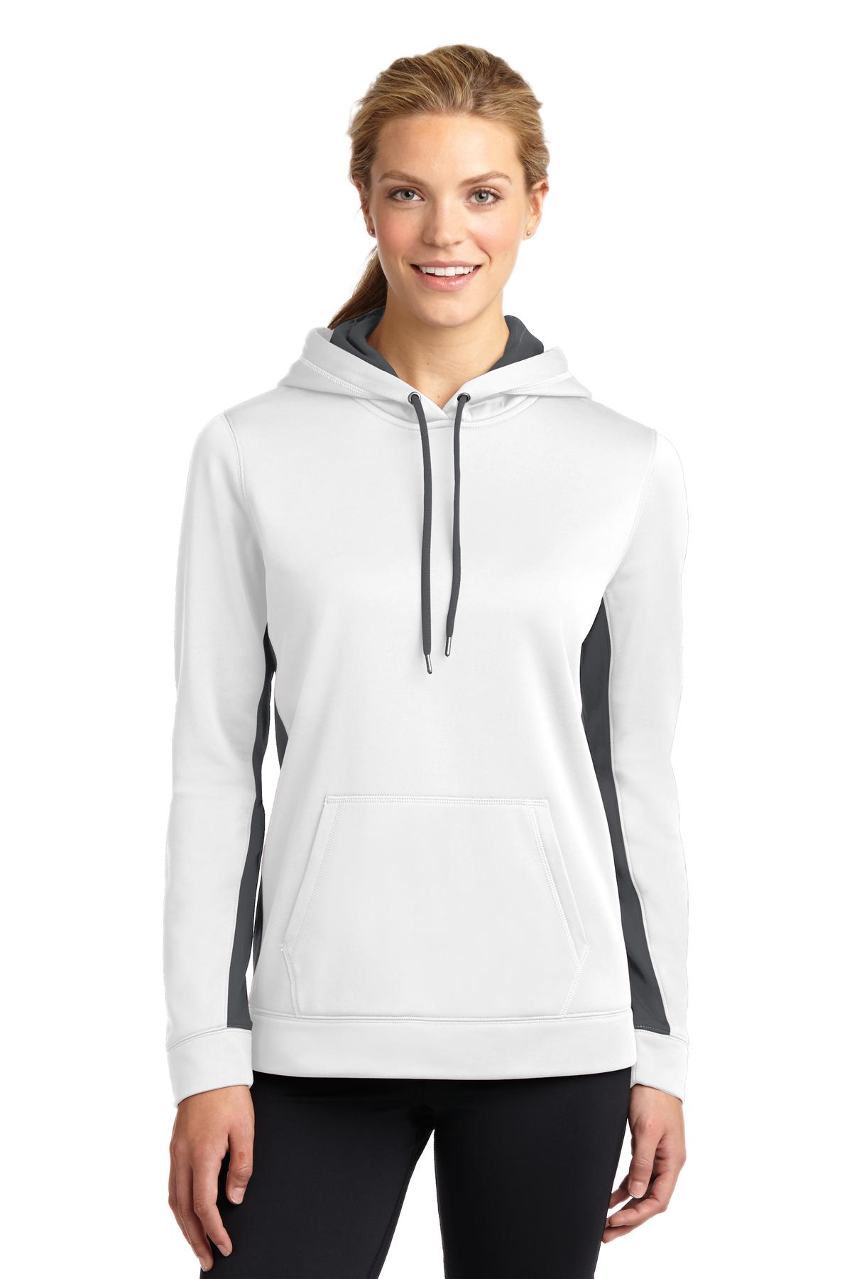 Custom Embroidered - Sport-Tek® Ladies Sport-Wick® Fleece Colorblock Hooded Pullover. LST235