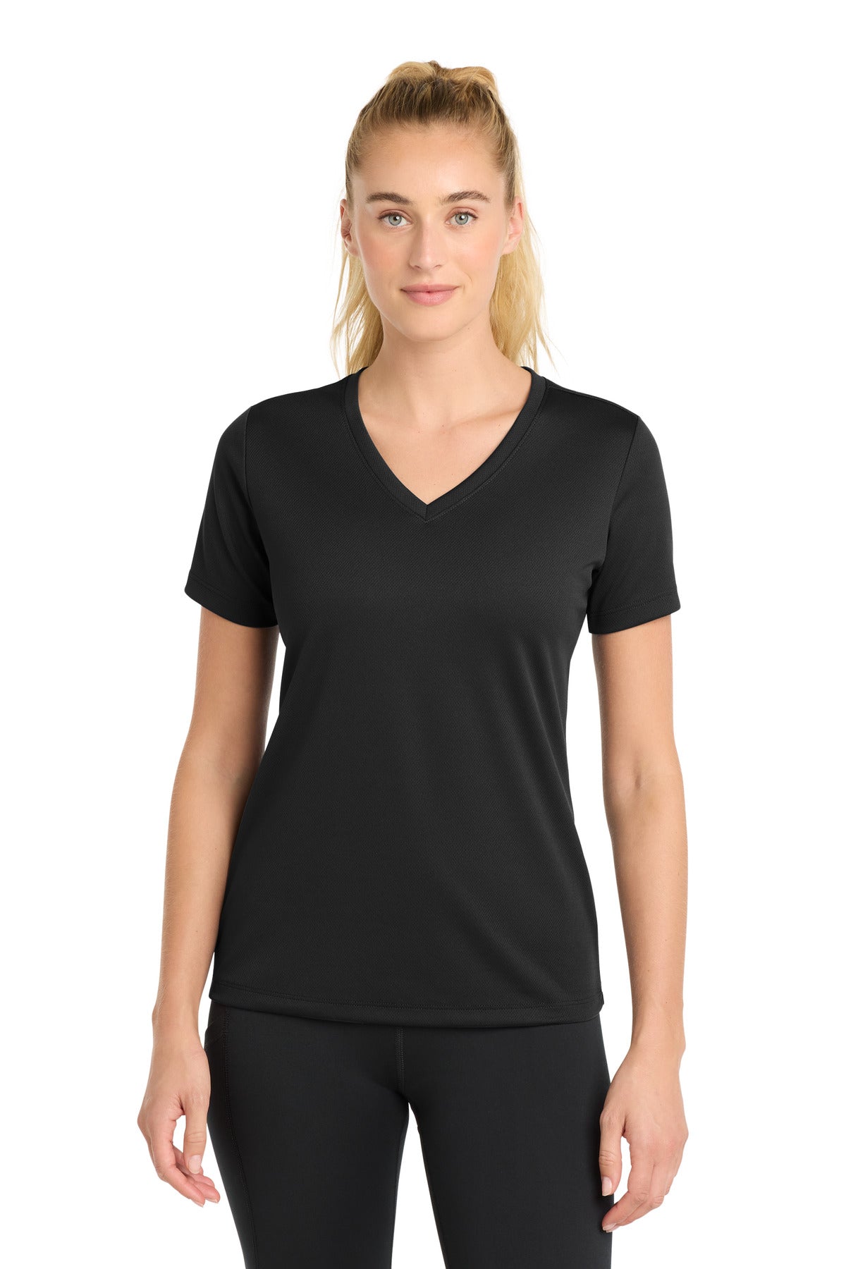 Custom Embroidery or DTF Print - Sport-Tek ®  Women's PosiCharge ®  RacerMesh ®  V-Neck Tee. LST340