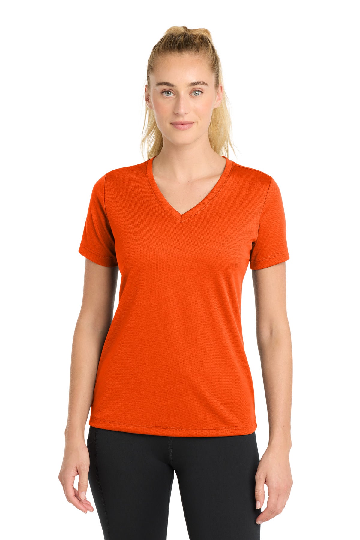 Custom Embroidery or DTF Print - Sport-Tek ®  Women's PosiCharge ®  RacerMesh ®  V-Neck Tee. LST340