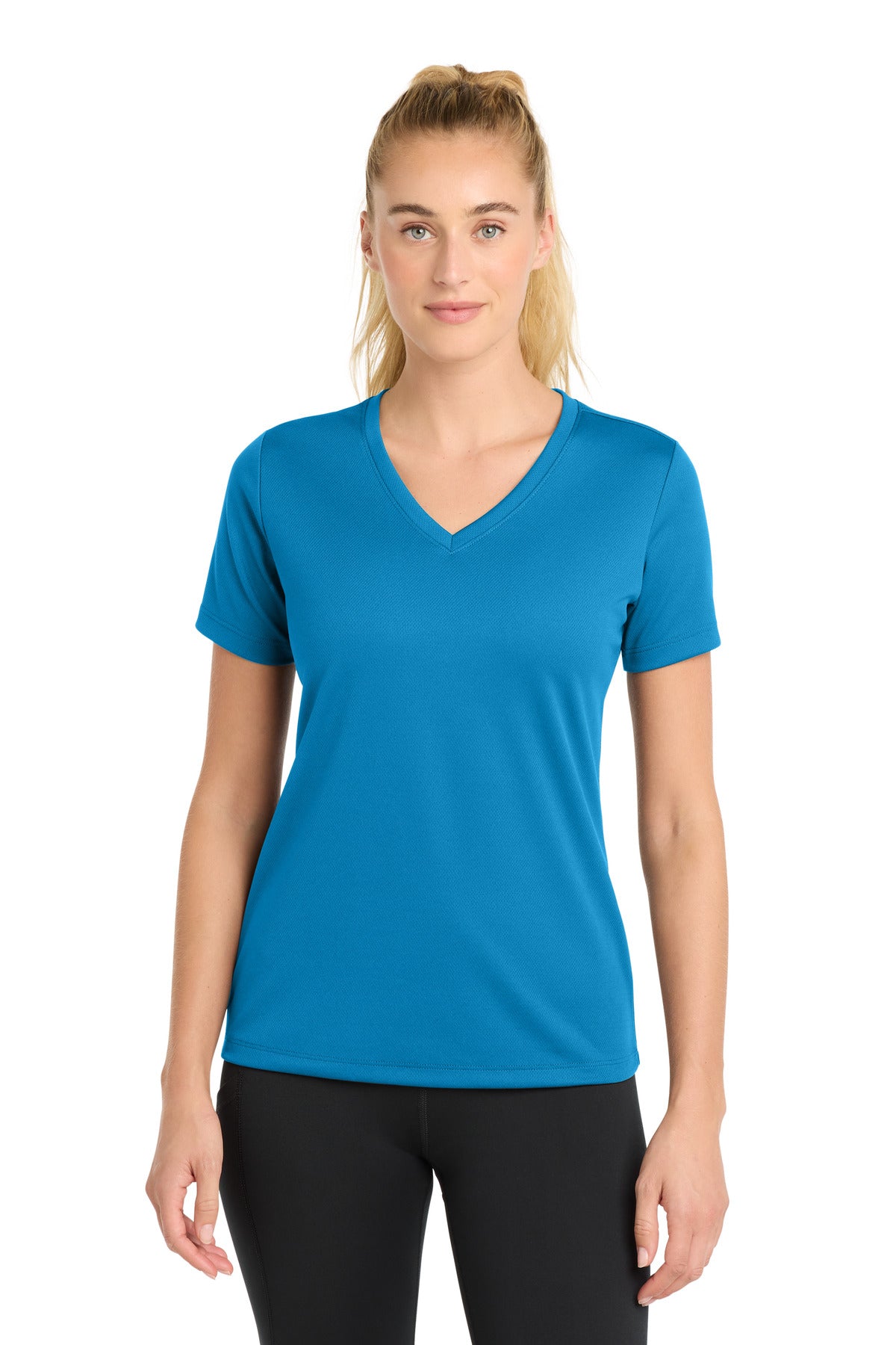 Custom Embroidery or DTF Print - Sport-Tek ®  Women's PosiCharge ®  RacerMesh ®  V-Neck Tee. LST340