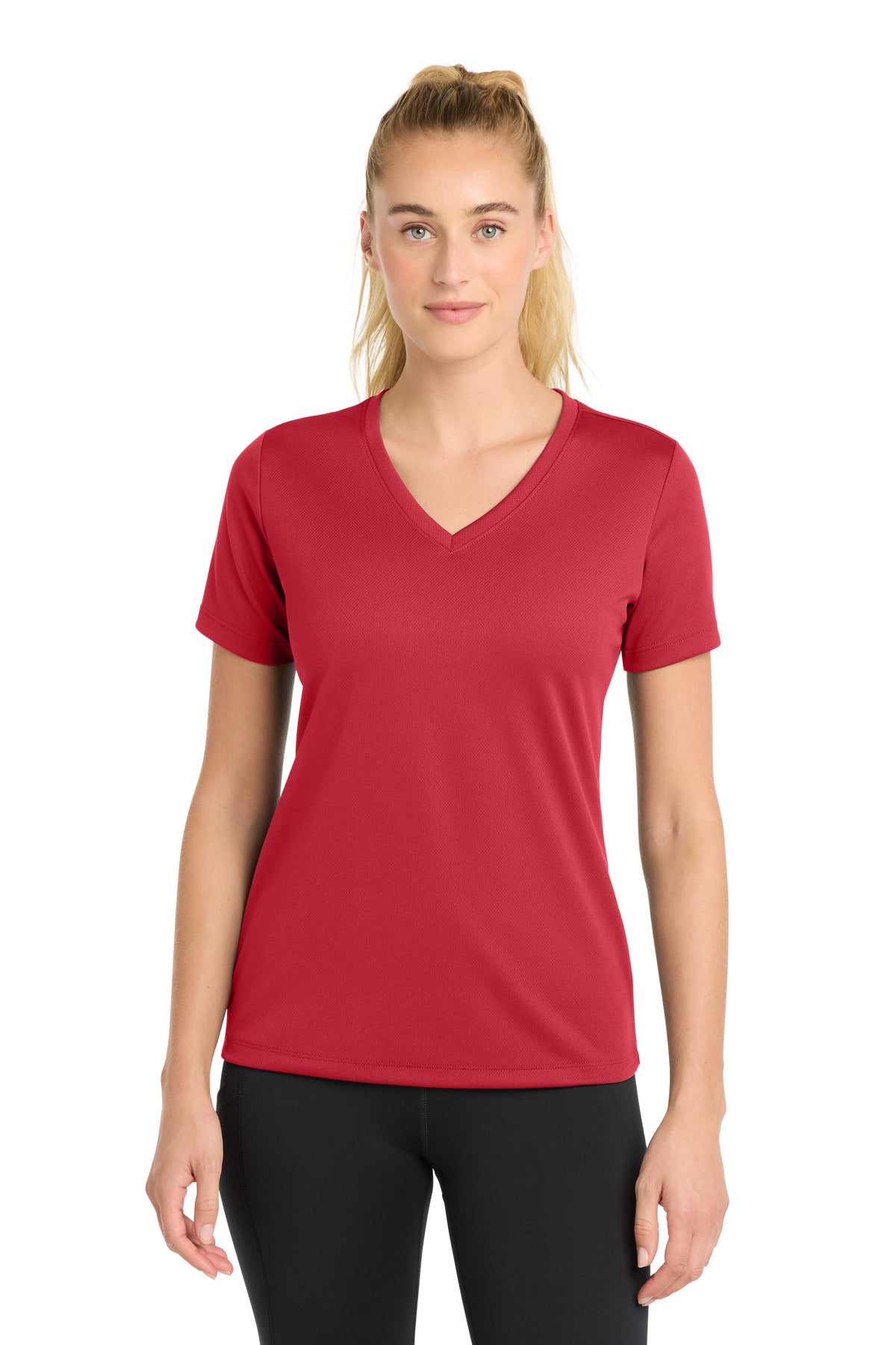 Custom Embroidery or DTF Print - Sport-Tek ®  Women's PosiCharge ®  RacerMesh ®  V-Neck Tee. LST340