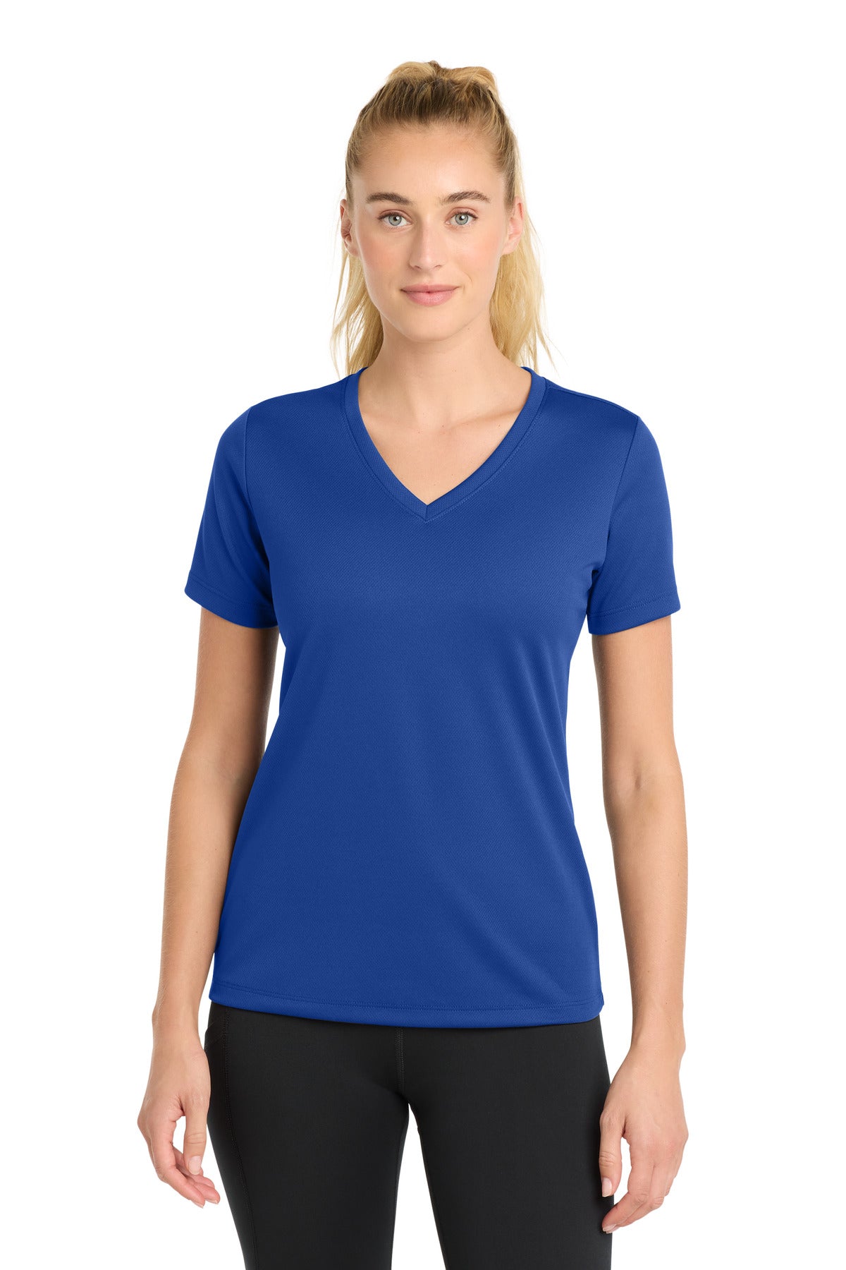 Custom Embroidery or DTF Print - Sport-Tek ®  Women's PosiCharge ®  RacerMesh ®  V-Neck Tee. LST340