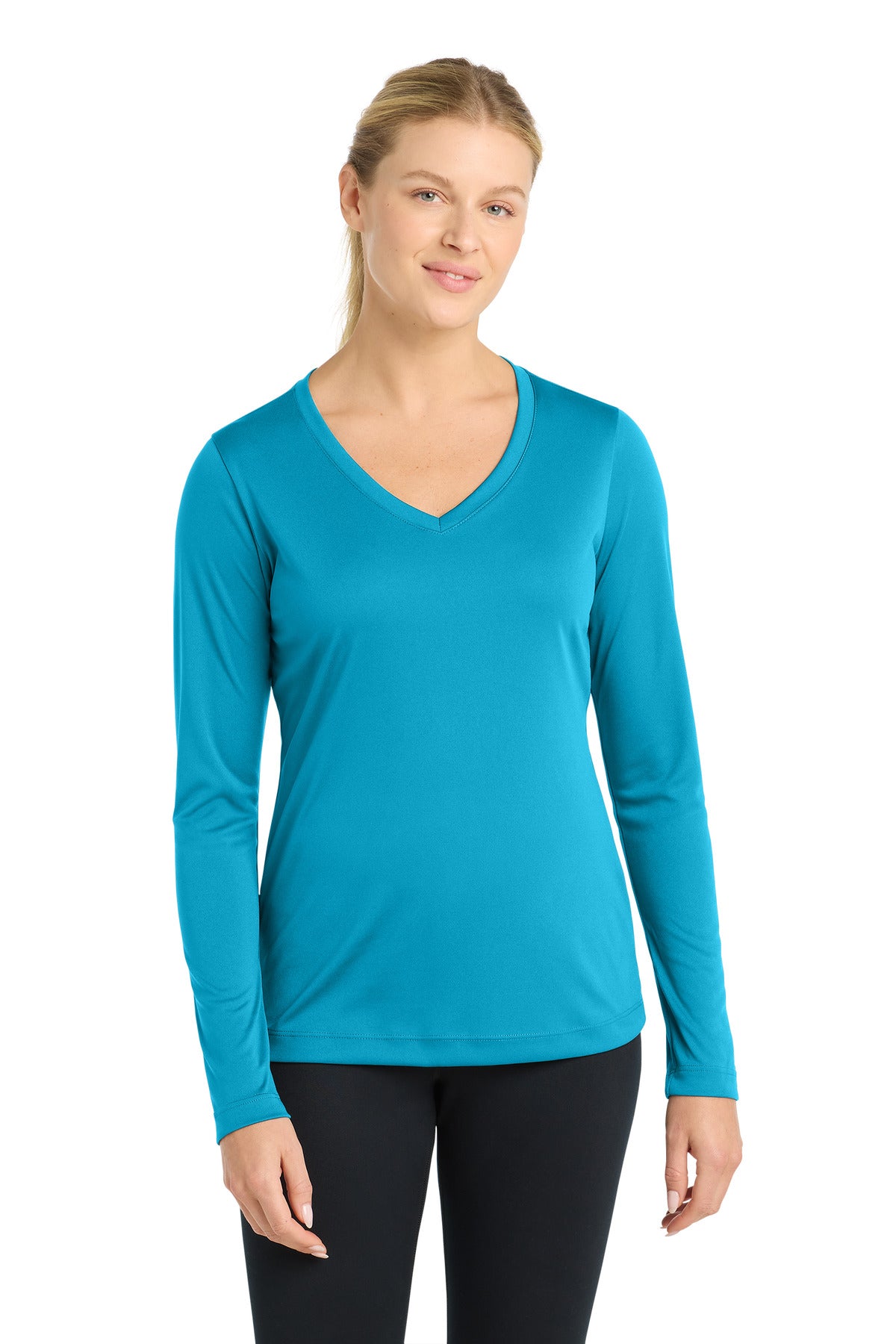 Custom Embroidery or DTF Print - Sport-Tek ®  Women's Long Sleeve PosiCharge ®  Competitor™ V-Neck Tee. LST353LS