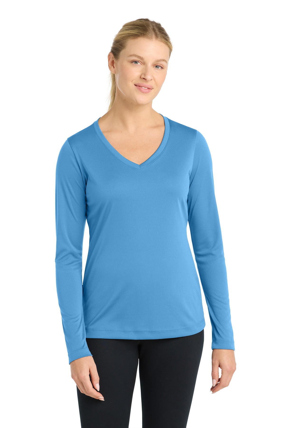 Custom Embroidery or DTF Print - Sport-Tek ®  Women's Long Sleeve PosiCharge ®  Competitor™ V-Neck Tee. LST353LS