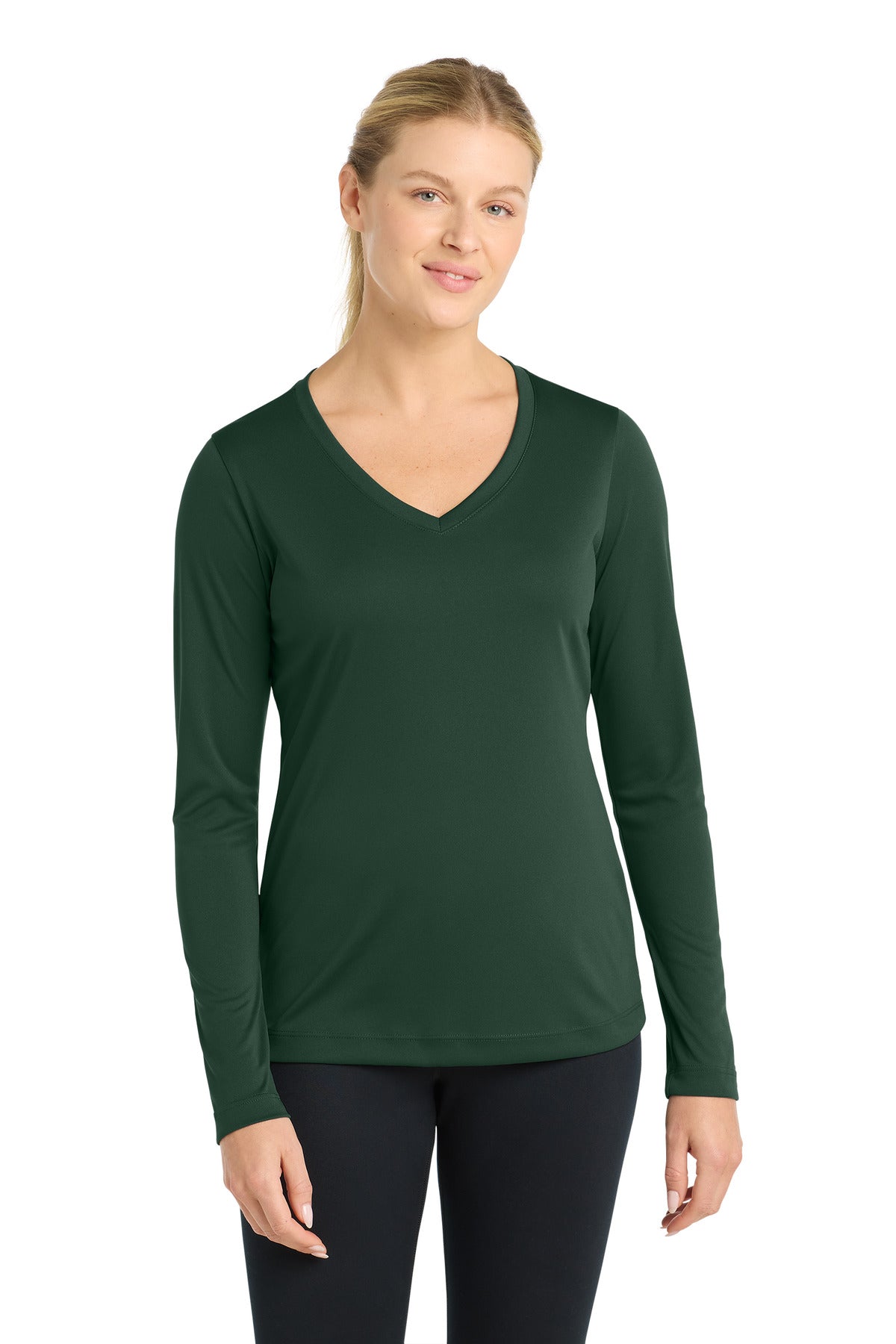 Custom Embroidery or DTF Print - Sport-Tek ®  Women's Long Sleeve PosiCharge ®  Competitor™ V-Neck Tee. LST353LS