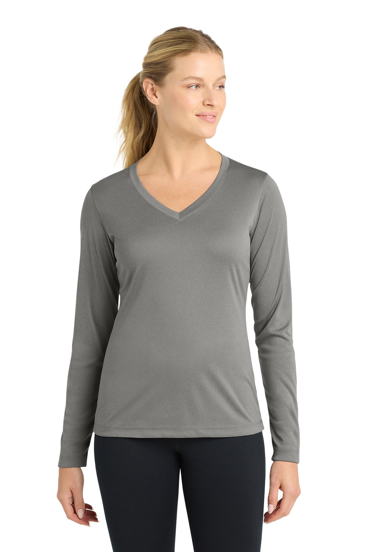 Custom Embroidery or DTF Print - Sport-Tek ®  Women's Long Sleeve PosiCharge ®  Competitor™ V-Neck Tee. LST353LS