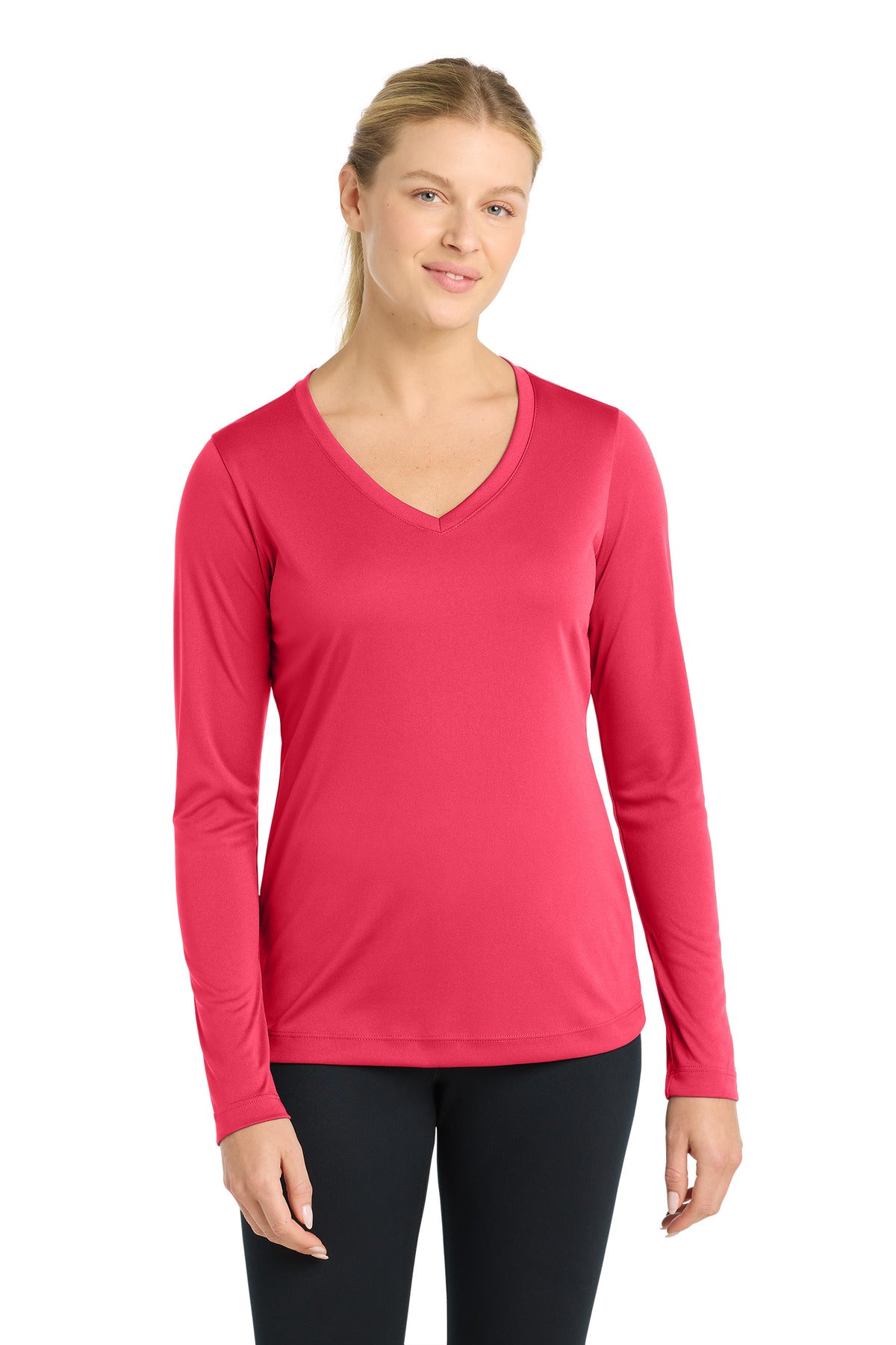 Custom Embroidery or DTF Print - Sport-Tek ®  Women's Long Sleeve PosiCharge ®  Competitor™ V-Neck Tee. LST353LS