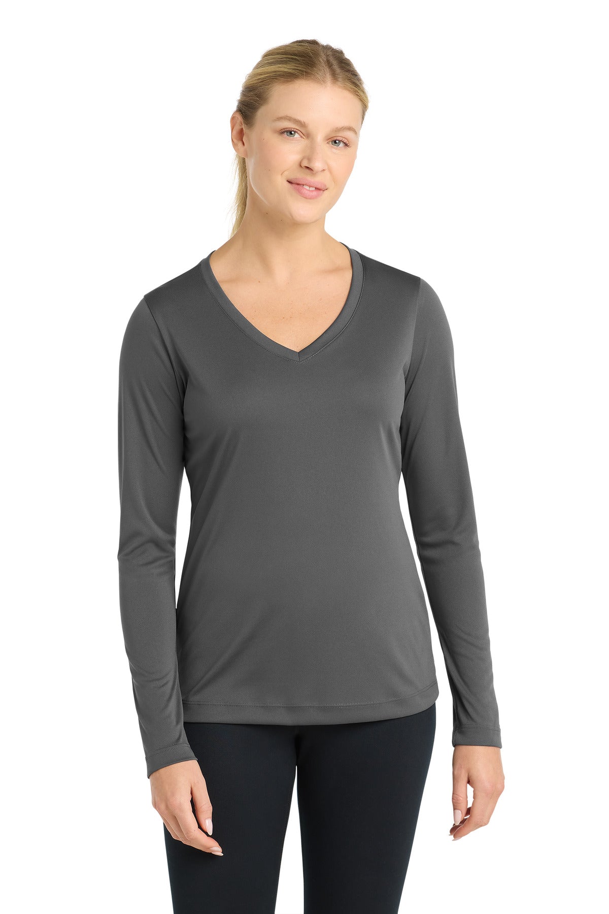 Custom Embroidery or DTF Print - Sport-Tek ®  Women's Long Sleeve PosiCharge ®  Competitor™ V-Neck Tee. LST353LS
