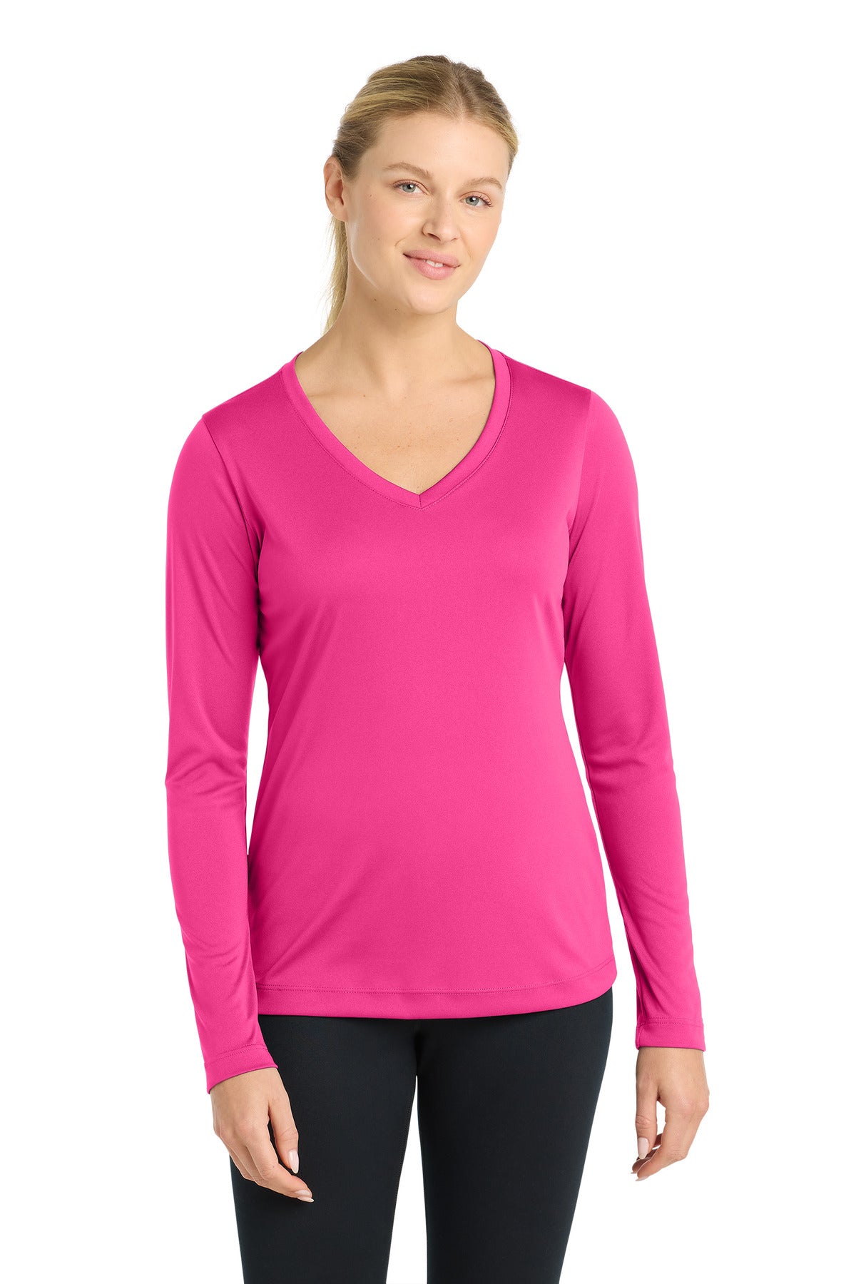 Custom Embroidery or DTF Print - Sport-Tek ®  Women's Long Sleeve PosiCharge ®  Competitor™ V-Neck Tee. LST353LS