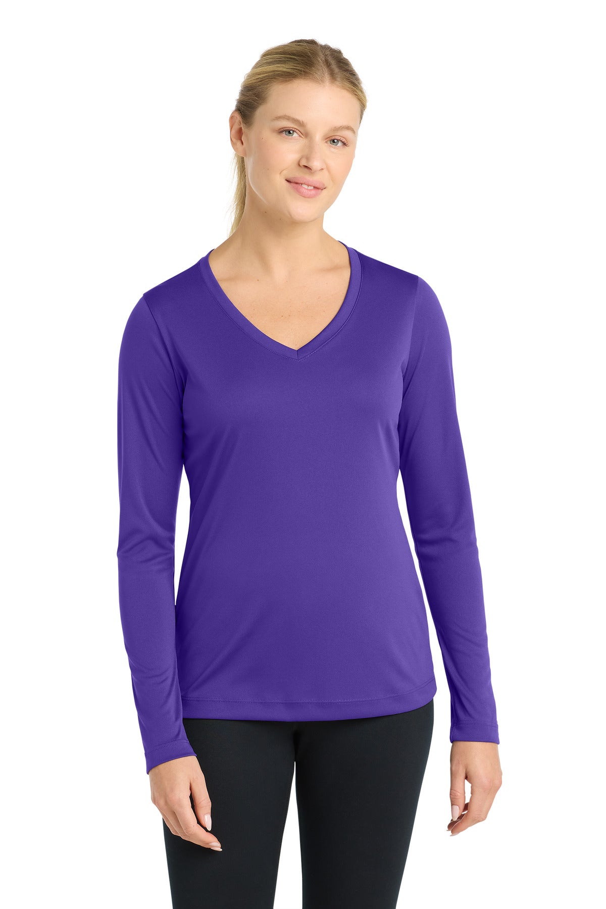 Custom Embroidery or DTF Print - Sport-Tek ®  Women's Long Sleeve PosiCharge ®  Competitor™ V-Neck Tee. LST353LS