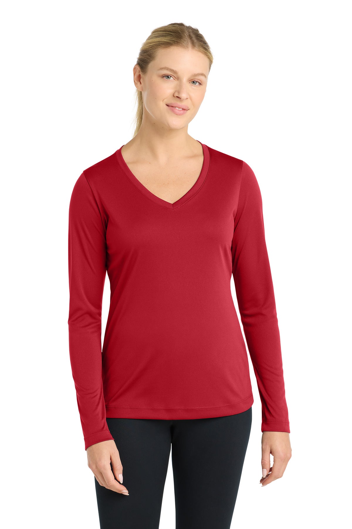 Custom Embroidery or DTF Print - Sport-Tek ®  Women's Long Sleeve PosiCharge ®  Competitor™ V-Neck Tee. LST353LS