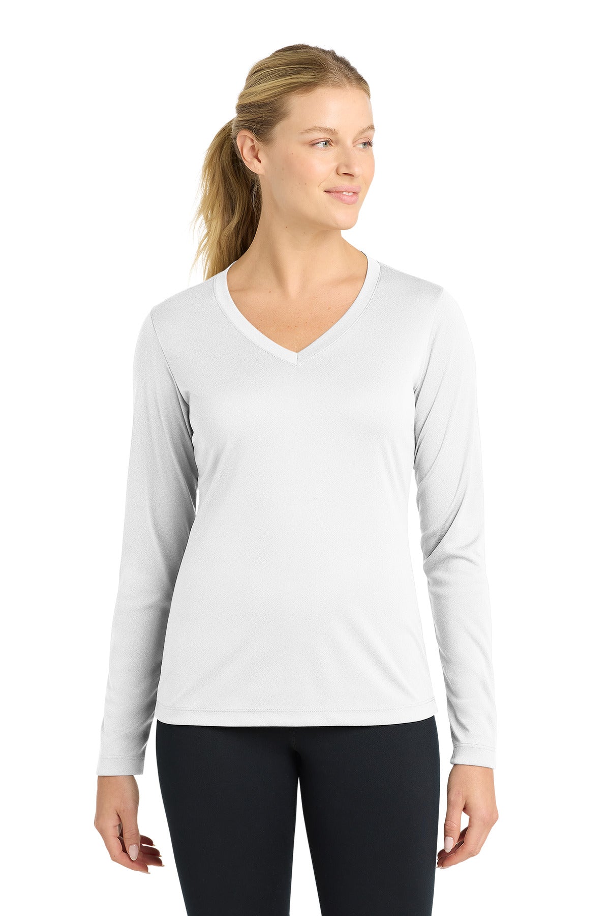 Custom Embroidery or DTF Print - Sport-Tek ®  Women's Long Sleeve PosiCharge ®  Competitor™ V-Neck Tee. LST353LS