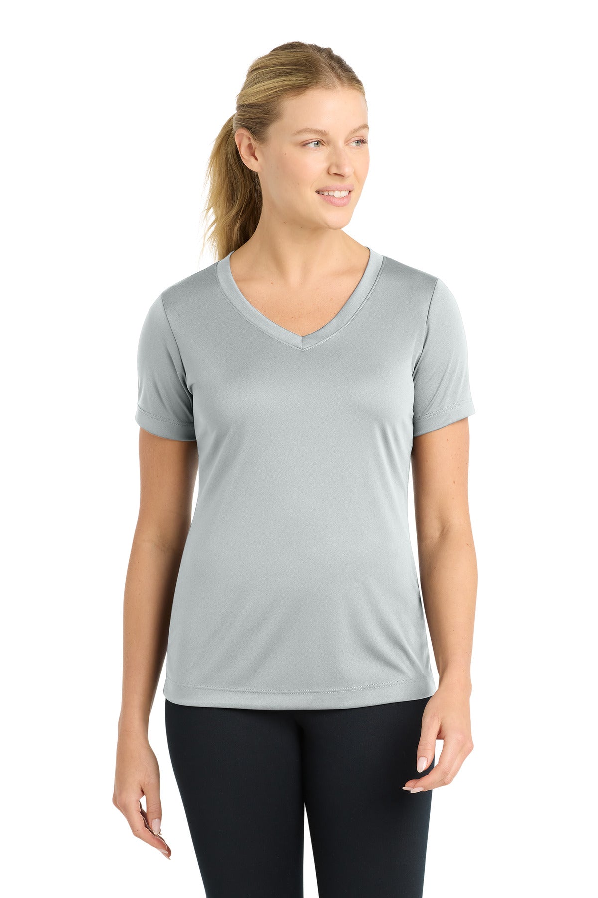 Custom Embroidery or DTF Print - Sport-Tek ®  Women's PosiCharge ®  Competitor™ V-Neck Tee. LST353